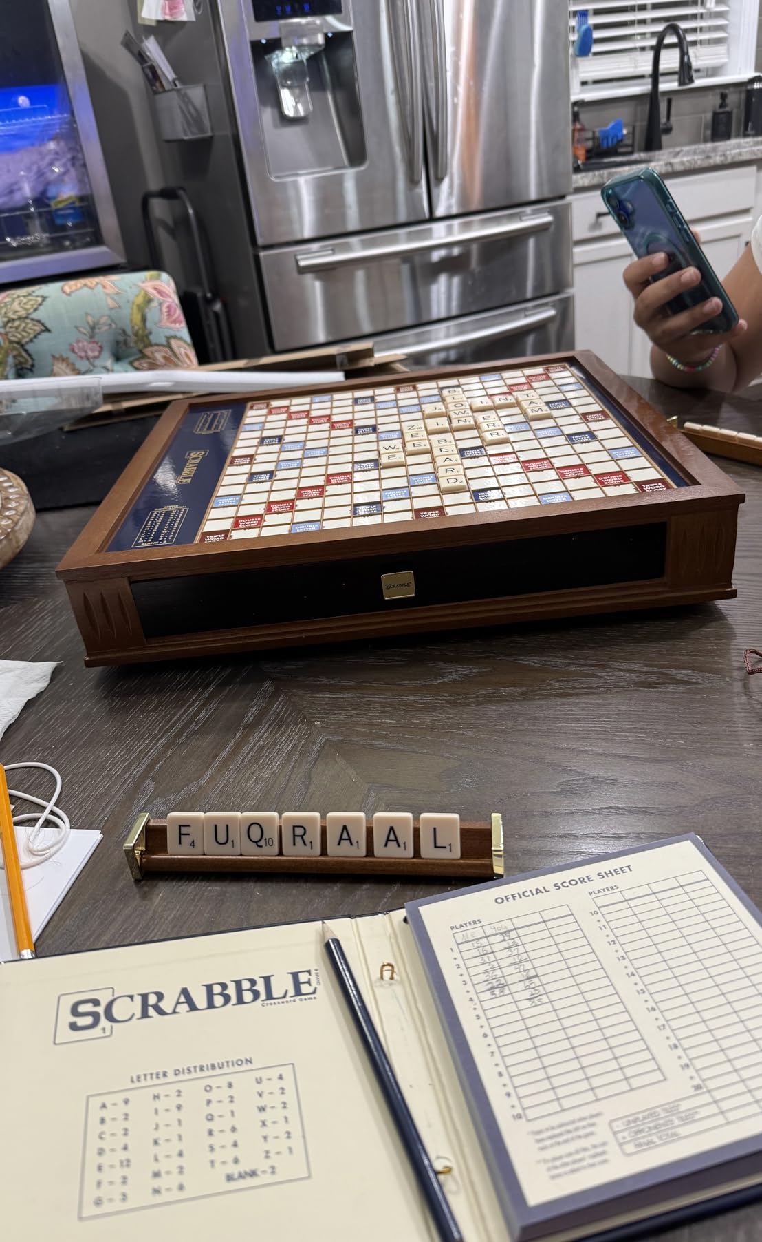 Scrabble Trophy Edition by WS Game Company | Deluxe Rotating Wooden Game Cabinet with Integrated Storage, Raised Letter Tile Grid, and Faux-Ivory Tiles | Premium Collector's Game Set for 2-4 Players customer photo 2