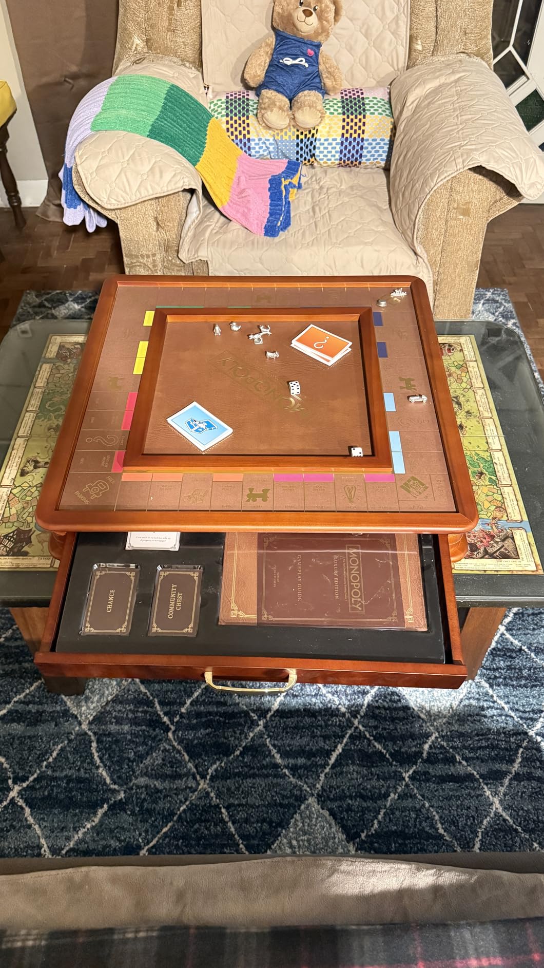Monopoly Luxury Edition by WS Game Company, Burl Wood Cabinet with Gold Foil Stamped Game Board, Faux Leather Rolling Area, and 2 Storage Drawers, Premium Board Games for 2-6 Players customer photo 1