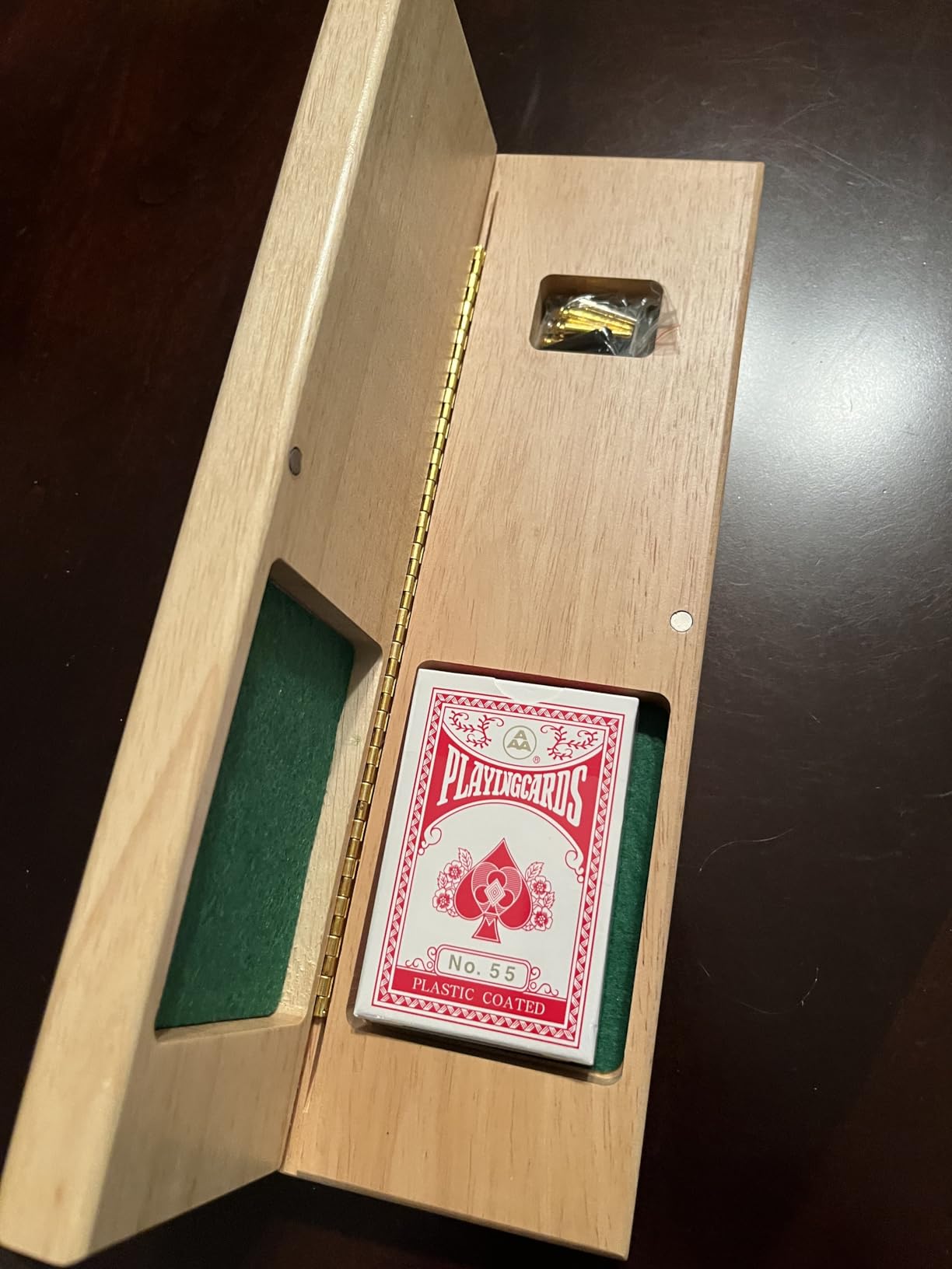 WE Games Wooden Cribbage Board Game Set, Continuous 3 Track for 2-3 Players, Travel Cribbage Board with Card Storage, Includes 9 Metal Pegs & Deck of Cards, Card Games, Classic Board Games for Adults customer photo 1