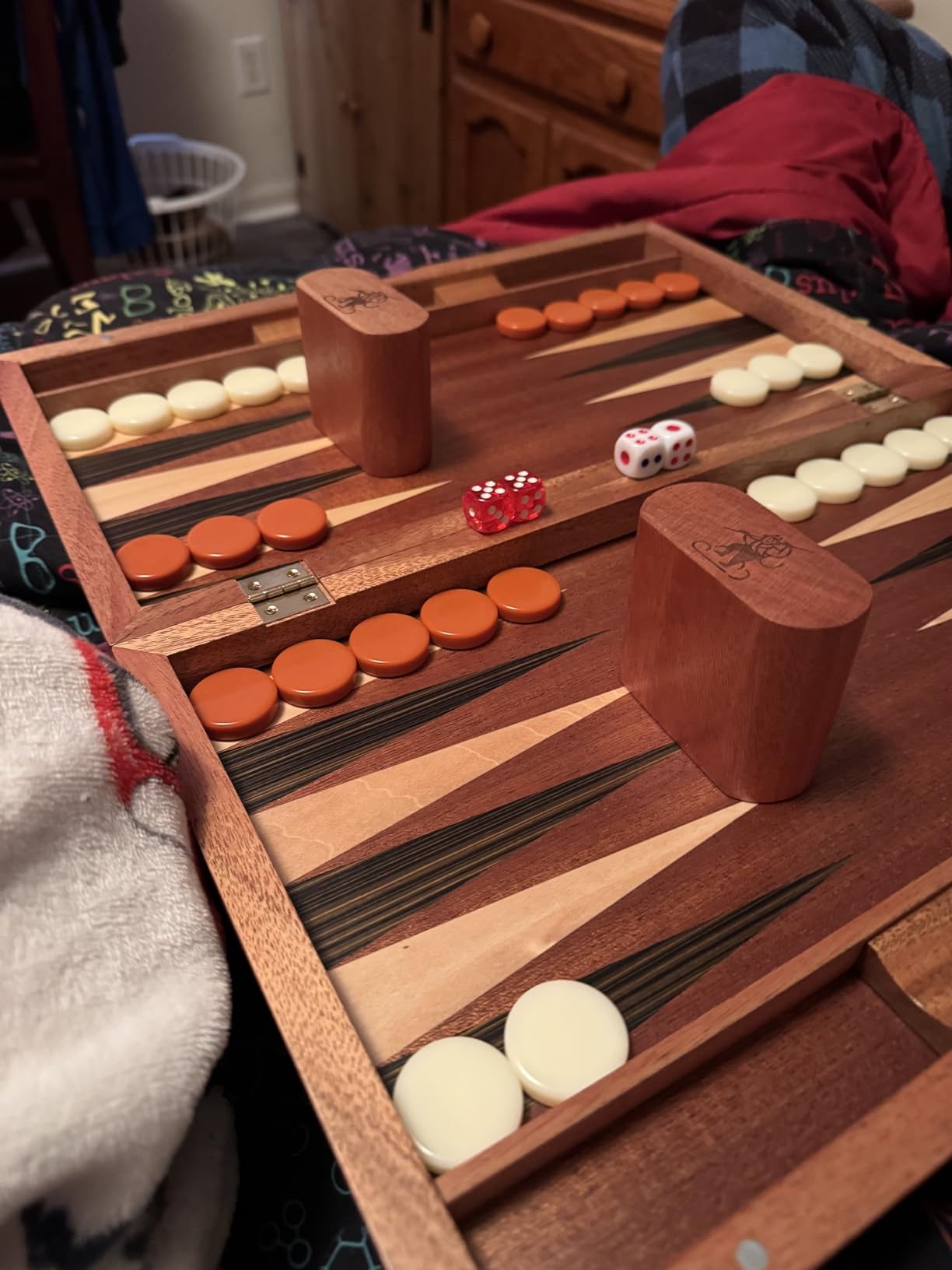 Yellow Mountain Imports Wooden Inlaid Backgammon Set, Dorne - with Wooden Playing Pieces and Accessories, 13-inch Board customer photo 1