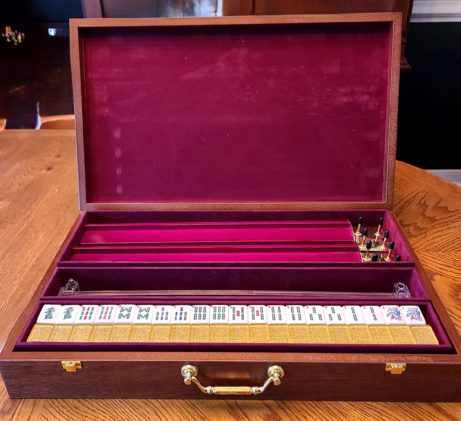 Yellow Mountain Imports American Mahjong Set, Golden Fortune with 166 Acrylic Mahjong Tiles, Inlaid Wooden Case, Racks and Other Accessories customer photo 2