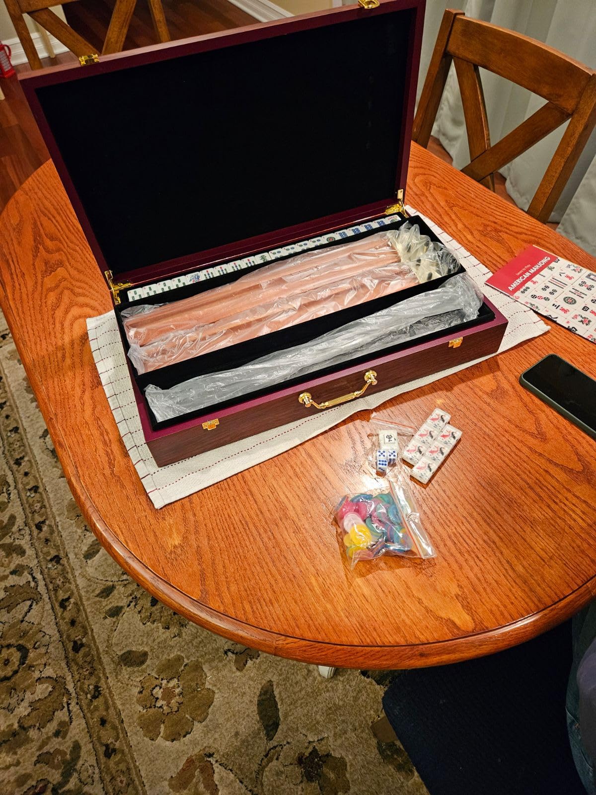 Yellow Mountain Imports American Mahjong Set, Little Birdie with Wooden Case, Wooden Racks with Acrylic Pushers, Wright Patterson Scoring Coins, Dice, & Wind Indicator customer photo 1