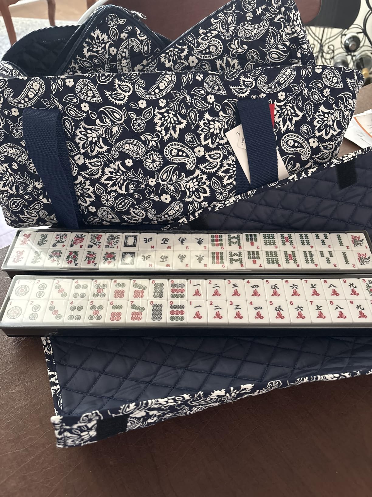 Linda Li New! - American Mahjong Set 166 Premium White Tiles, 4 All-in-One Rack/Pushers, Blue Paisley Soft Bag customer photo 1
