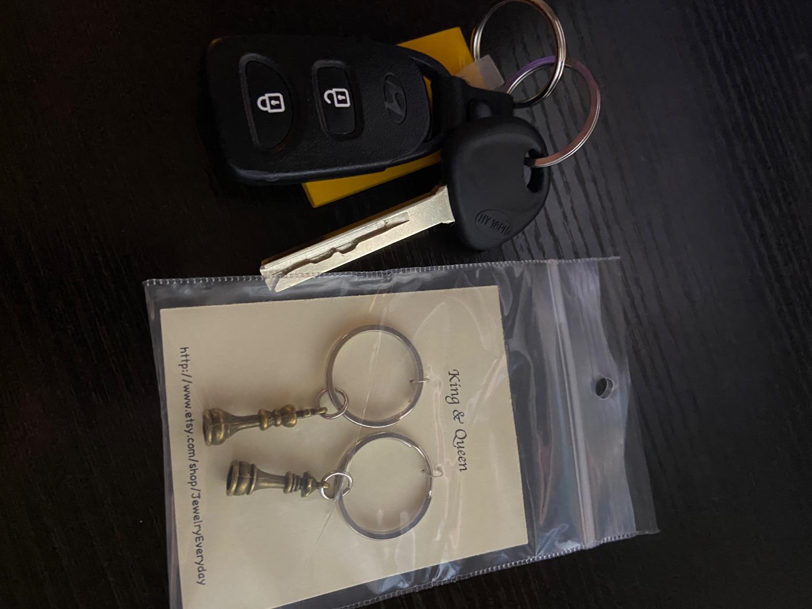 Bronze Chess Piece Charm Keychains, King and Queen Set - Couples Keychain Set customer photo 1