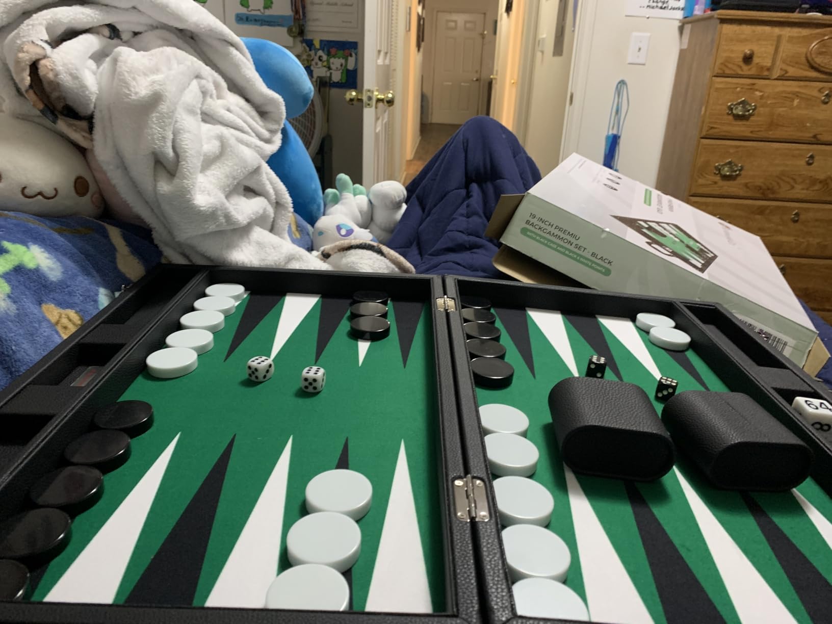 19-inch Premium Backgammon Set - Large Size - Black Board, Green Playing Surface, Black and White Points customer photo 1