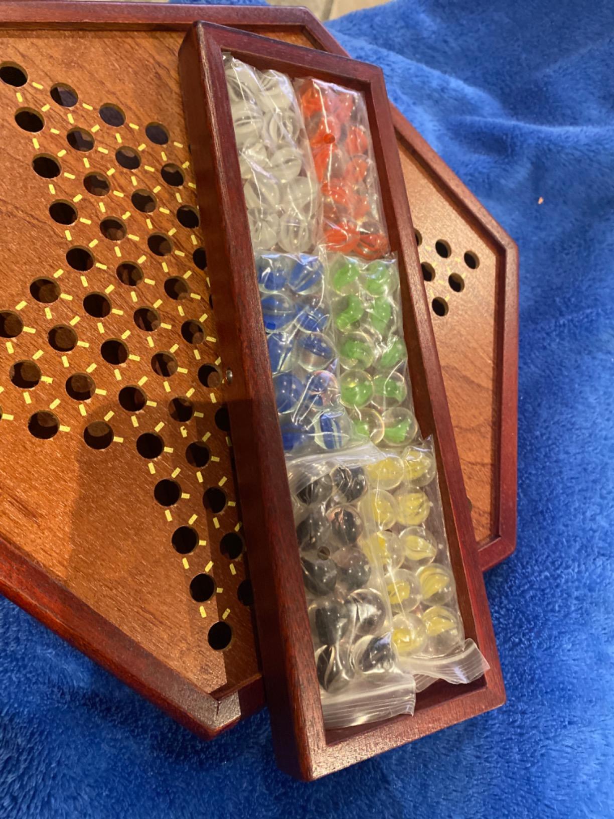Yellow Mountain Imports Wooden Chinese Checkers Halma Board Game Set - 15.7 x 13.6 Inches - with Drawers and Glass Marbles customer photo 1