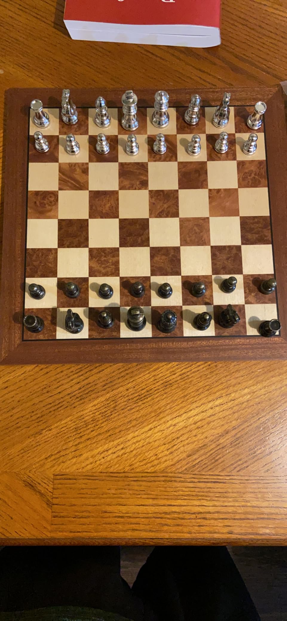 Hayes Inlaid Maple, Mahogany, and Sapele Wood Chess Board with Metal Pieces, 2.5 Inch King, and Extra Queens (Large 15 x 15 Inch Set) customer photo 1