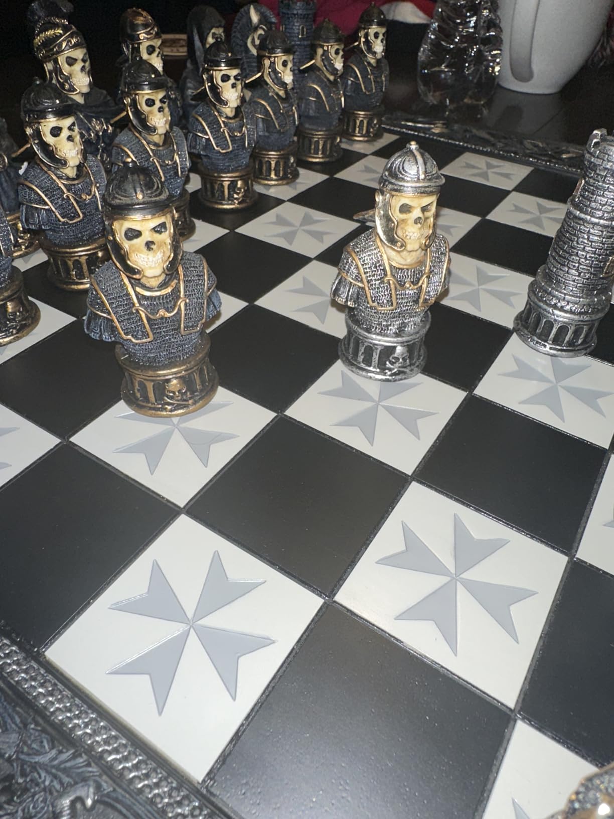 Medieval Times Crusades Red and White Armored Maltese Knights Chess Set with 17