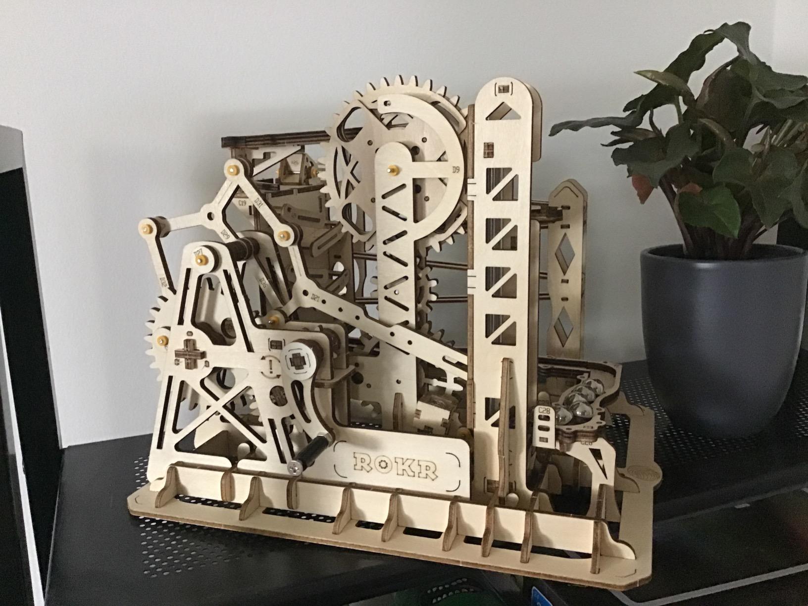ROKR 3D Assembly Wooden Puzzle Brain Teaser Game Mechanical Gears Set Model Kit Marble Run Set Unique Craft Kits Christmas/Birthday/Valentine's Gift for Adults & Kids Age 14+ (LG503-Lift Coaster) customer photo 1