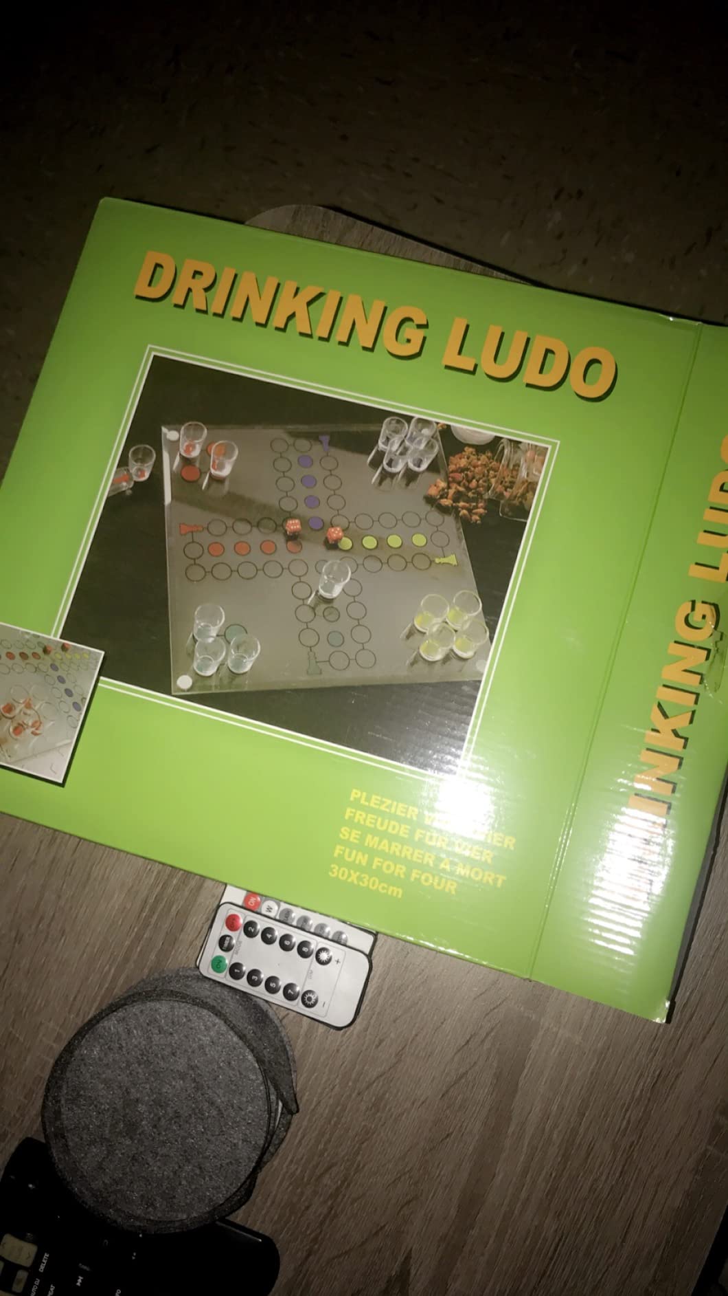 Ludo Drinking Game (Parcheesi) with 16 Shot Glasses, 2 Dice & Glass Game Board customer photo 1