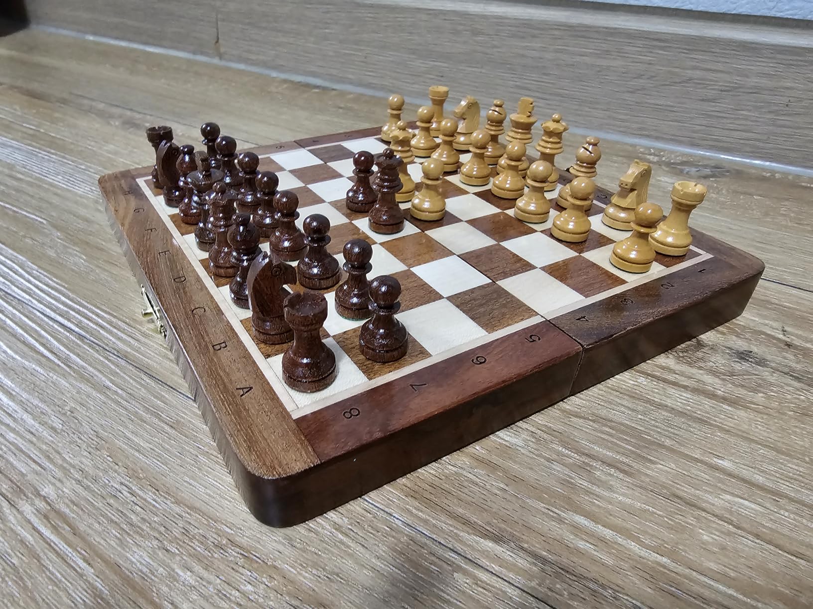 House of Chess - 8 Inch Wooden Magnetic Folding Travel Chess Set - Board with Algebraic Notation + 2 Extra Pawns & 2 Extra Queens - Handmade (Acacia Wood) customer photo 2