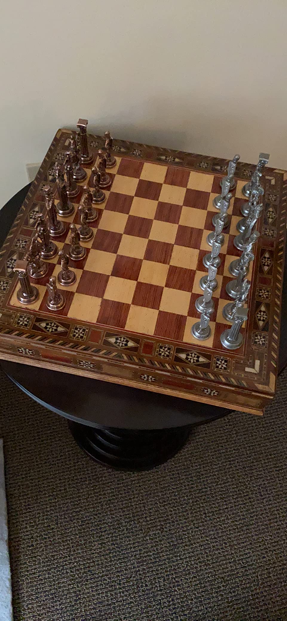 Egypt Pharaoh Antique Copper Figures Metal Chess Set for Adults Handmade Pieces and Natural Solid Wooden Chess Board with Pearl Design Around Board and Storage Inside King 3.4in customer photo 1