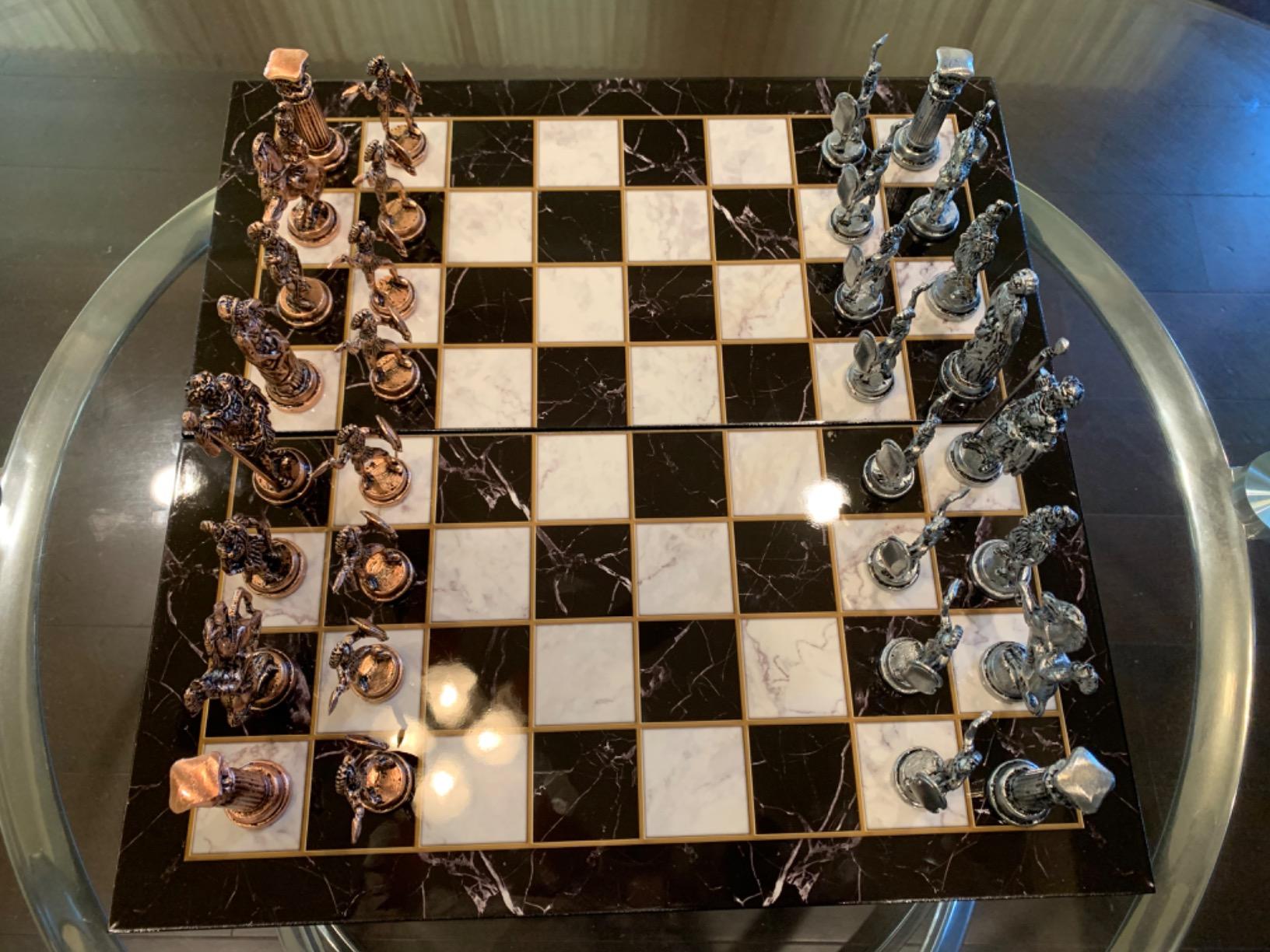 Historical Antique Copper Rome Figures Metal Chess Set for Adults, Handmade Pieces and Marble Design Wood Chess Board King 4 inc customer photo 1