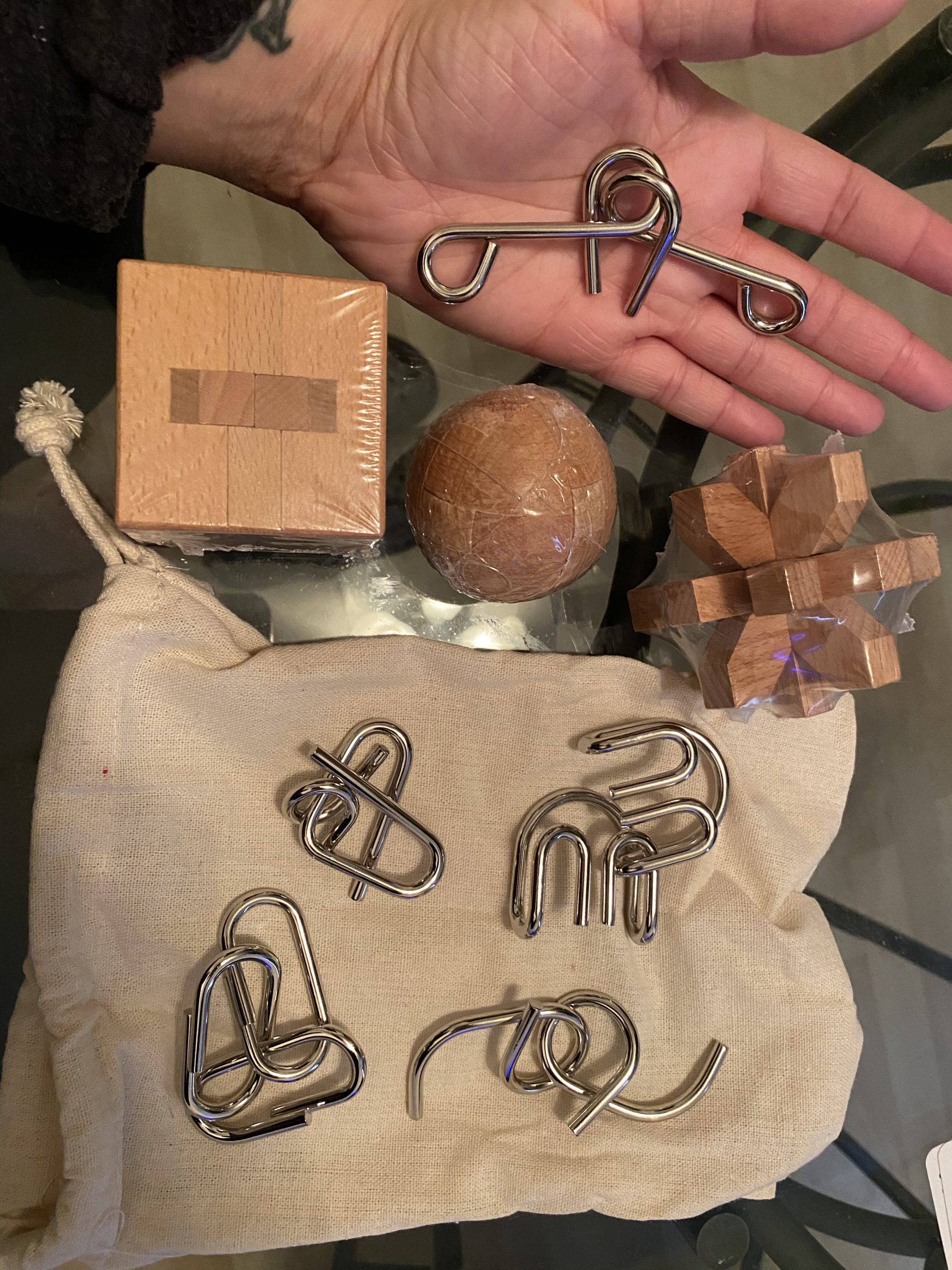 LESONG Brain Teasers Metal and Wooden Puzzles for Kids and Adults 9 Pack, Mind, IQ, and Logic Test and Handheld Disentanglement Games, 3D Coil Cast Wire Chain and Durable Wood Educational Toys customer photo 1