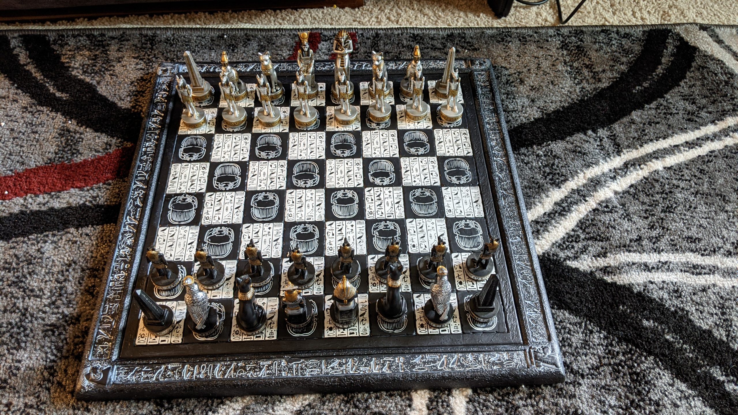 Egyptian Anubis Chess Set Black Silver and Gold Men with 16