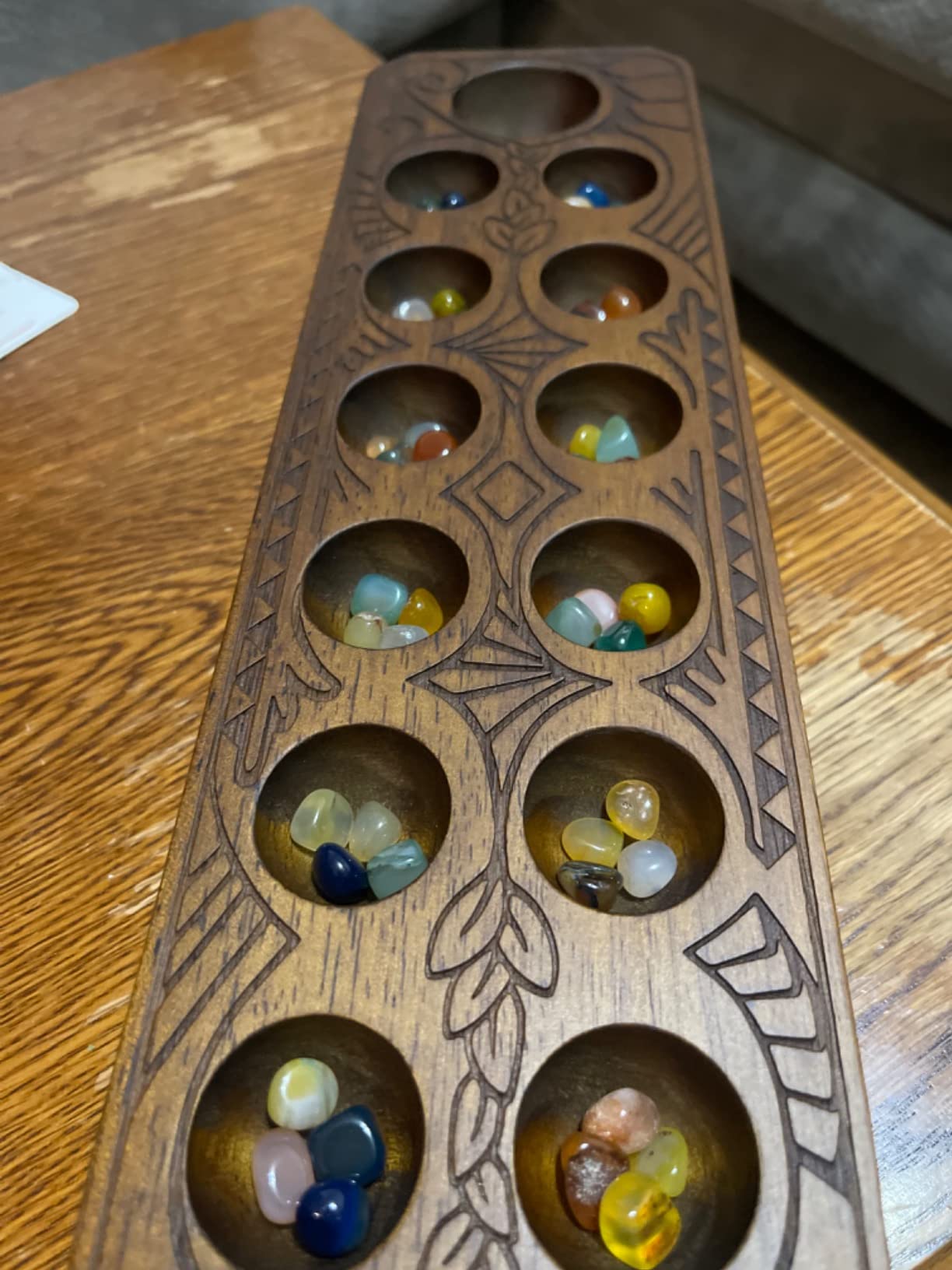 Yellow Mountain Imports Mancala Set with 17.3-Inch Solid Wood Board and Quartz Pebble Playing Pieces customer photo 1