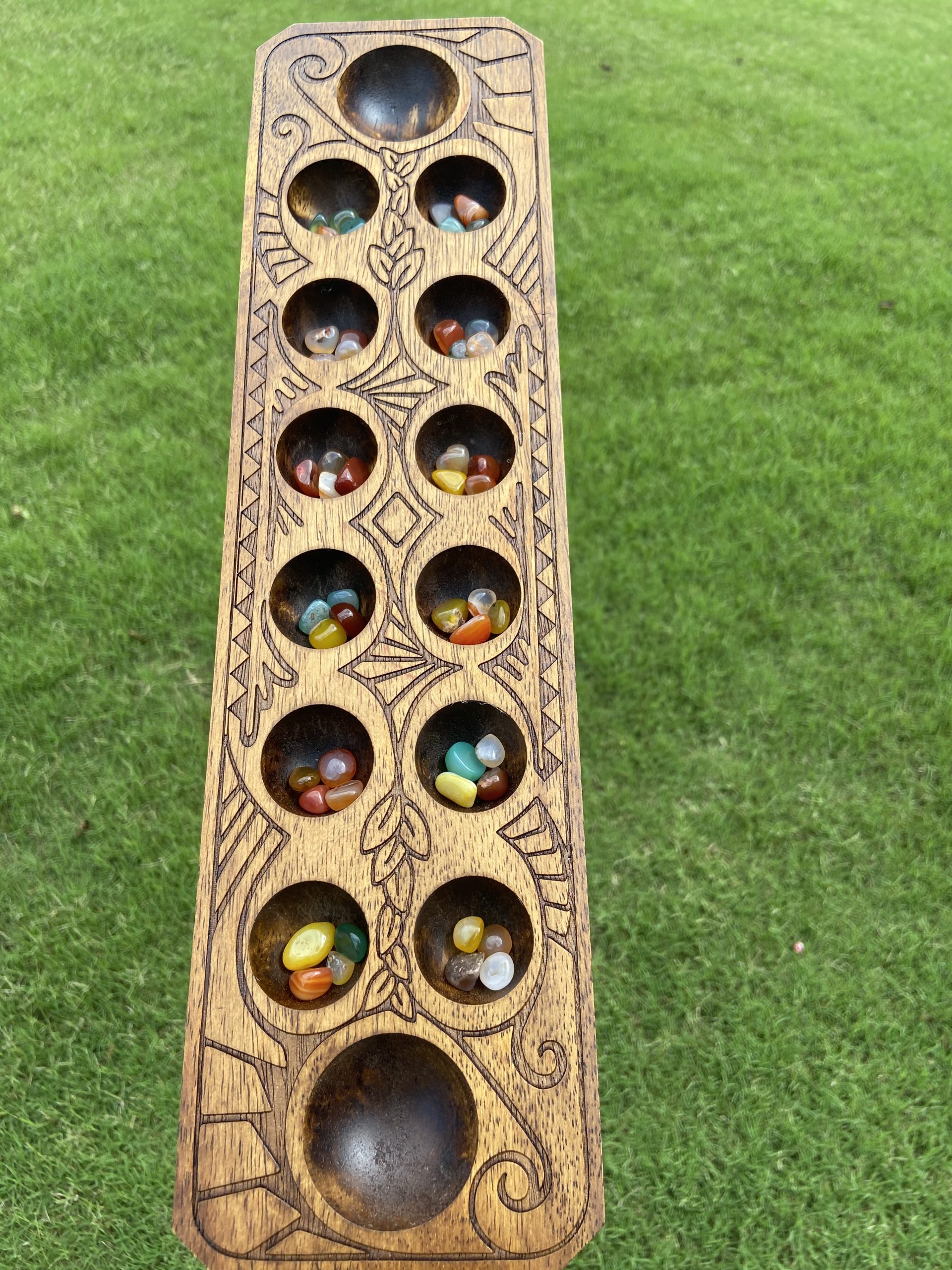 Yellow Mountain Imports Mancala Set with 17.3-Inch Solid Wood Board and Quartz Pebble Playing Pieces customer photo 2