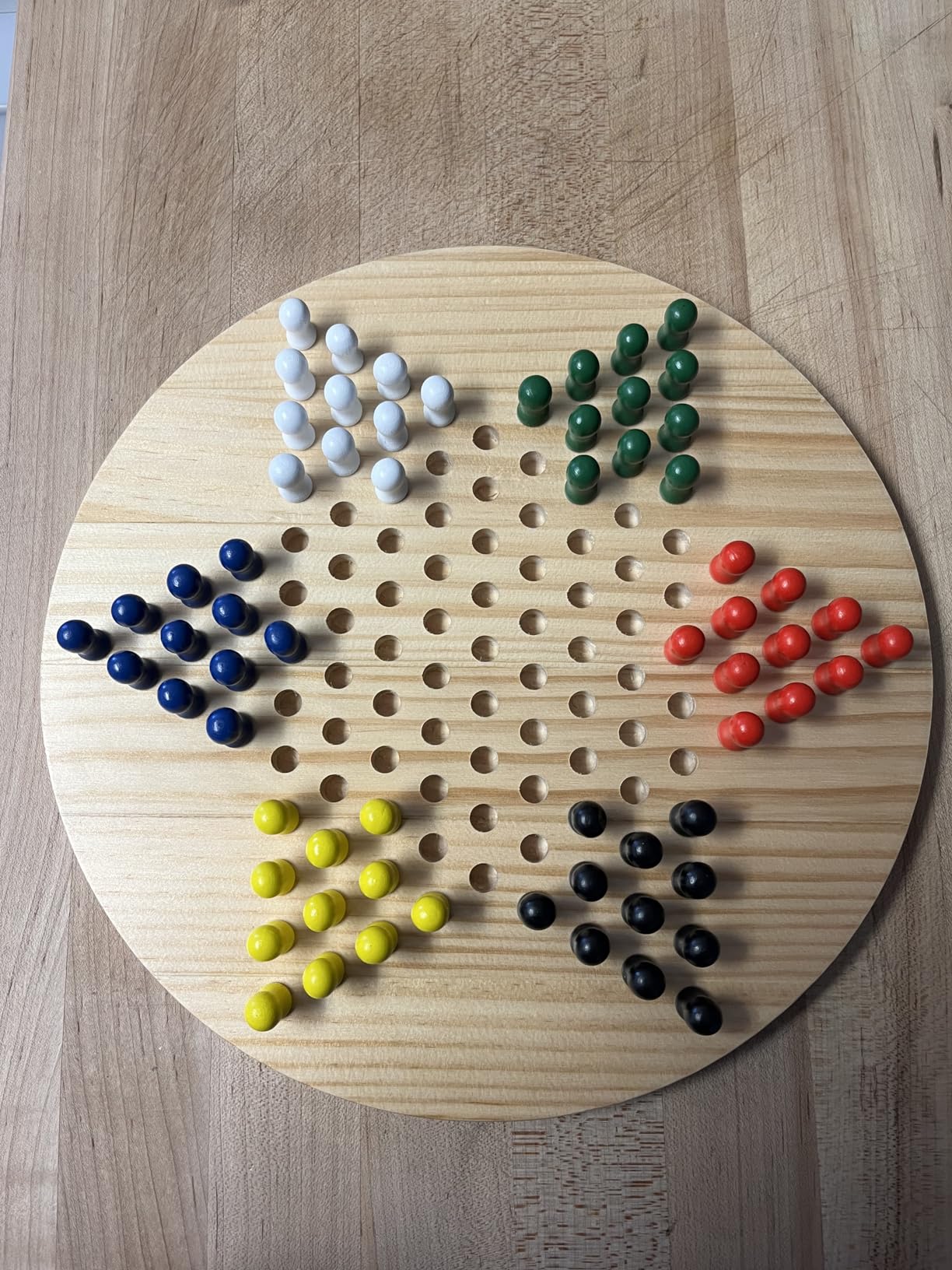 Win SPORTS Chinese Checkers Board - Classic Strategy Game & Fun for The Whole Family, Includes 60 Wooden Pegs in 6 Colors, Made with Natural Wood (11.5 Inch) customer photo 1
