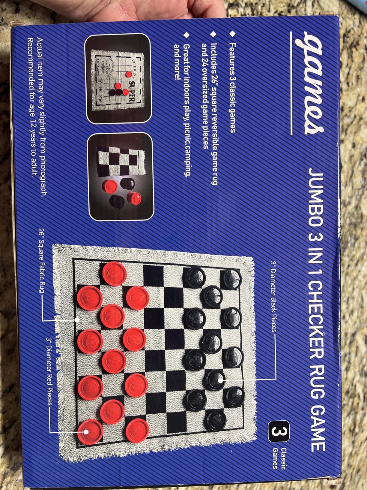 Yuanhe Giant Checkers Game Set - Large 3 in 1 Checkers Including Tic Tac Toe with Reversible Rug, Classic Indoor Outdoor Yard Games for Family customer photo 1