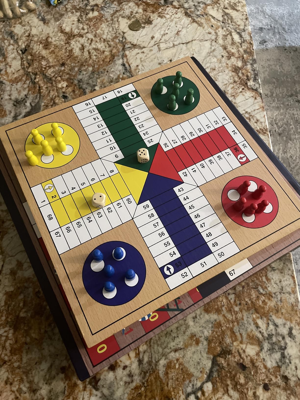 AMEROUS 12 inches Wooden Ludo Board Game - Snakes and Ladders, 2 in 1 Reversible, 1-4 Players Family Dice Games Set for Kids, Adults, Classics Tabletop Version (Gift Box Packed) customer photo 1