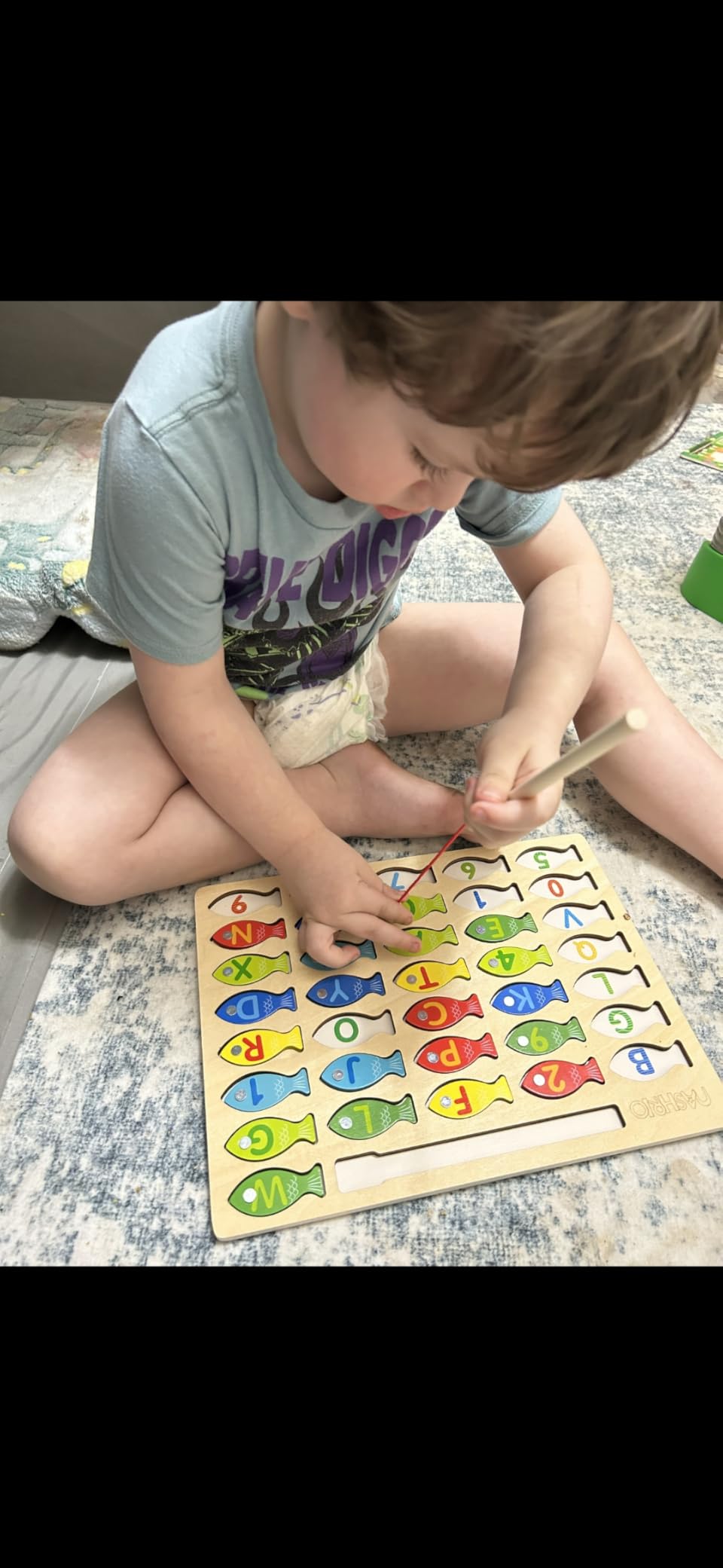 Magnetic Wooden Fishing Game Toy for Toddlers, Alphabet Fish Catching Counting Games Puzzle with Numbers and Letters, Preschool Learning ABC Math Educational Toys 3 4 5 Years Old customer photo 1