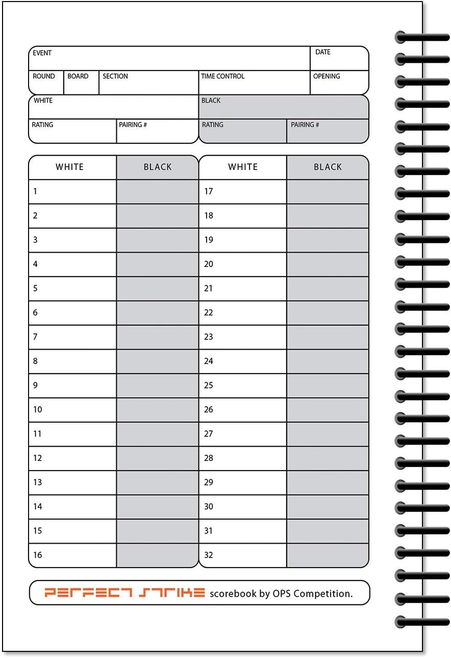 Perfect Strike Chess SCOREBOOK with Rules and Scoring Instructions. (5.5