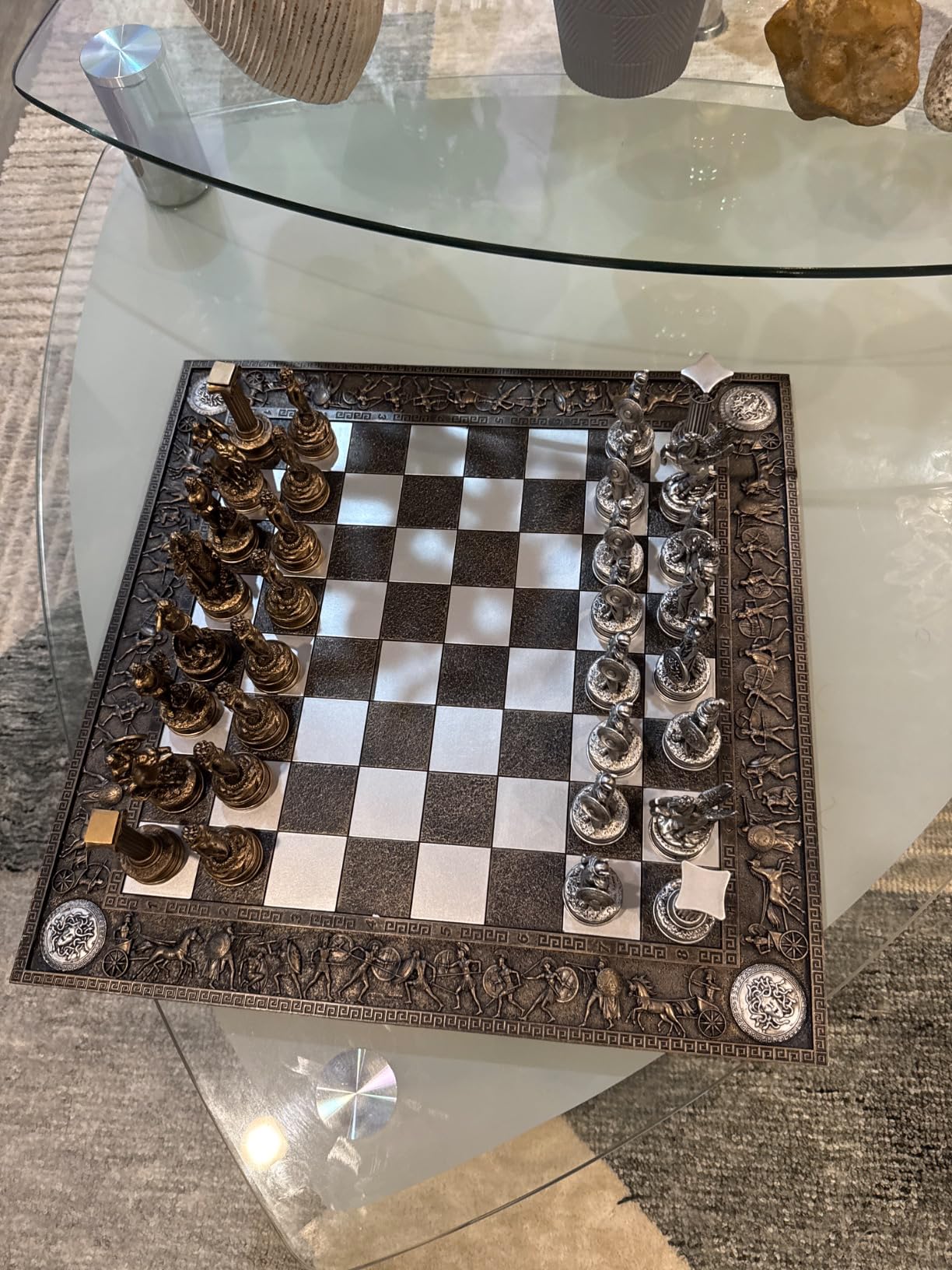 Greek Mythology Olympus Gods Zeus vs Poseidon Pewter and Bronze Color Chess Set with 17