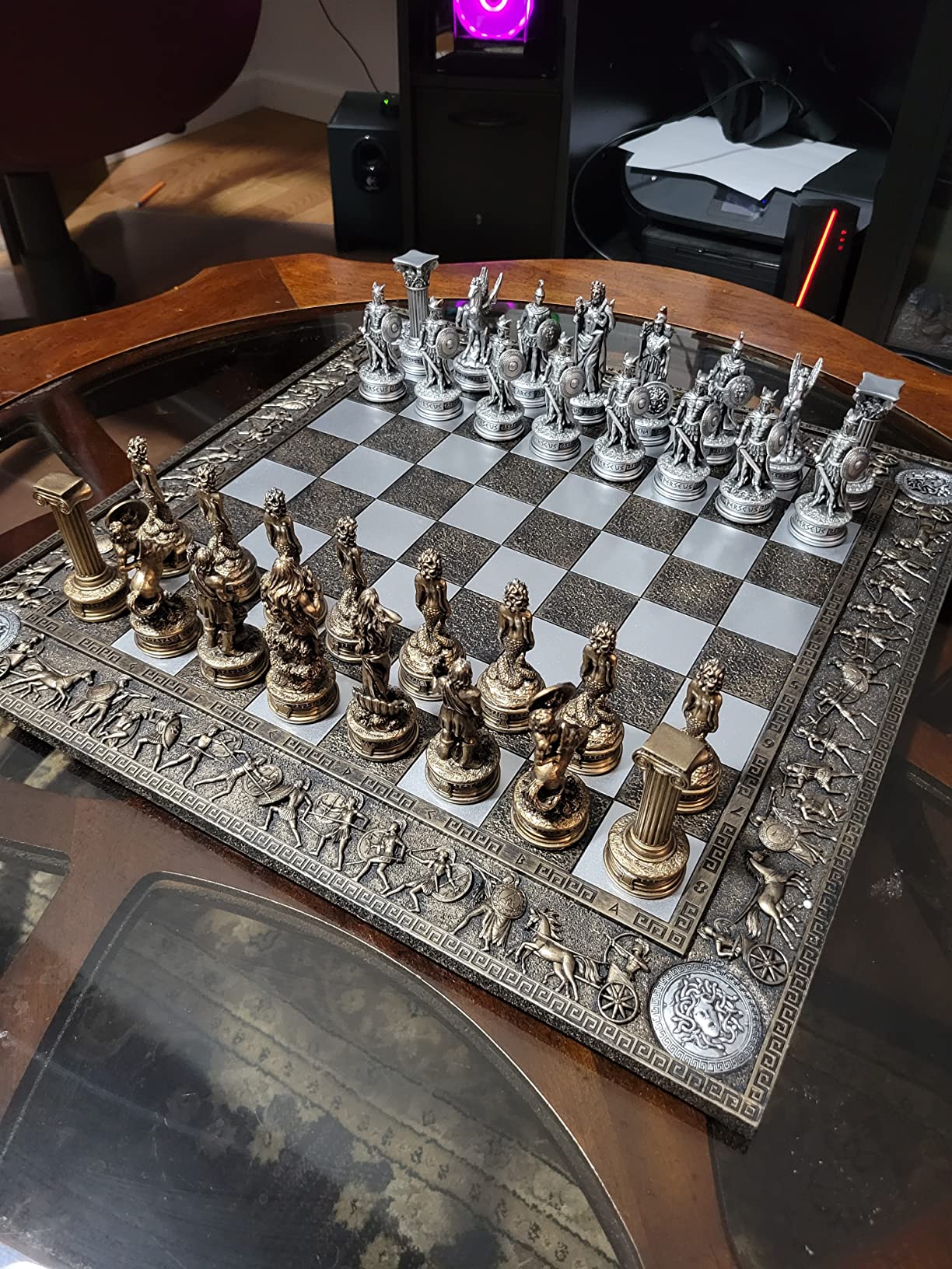 Greek Mythology Olympus Gods Zeus vs Poseidon Pewter and Bronze Color Chess Set with 17
