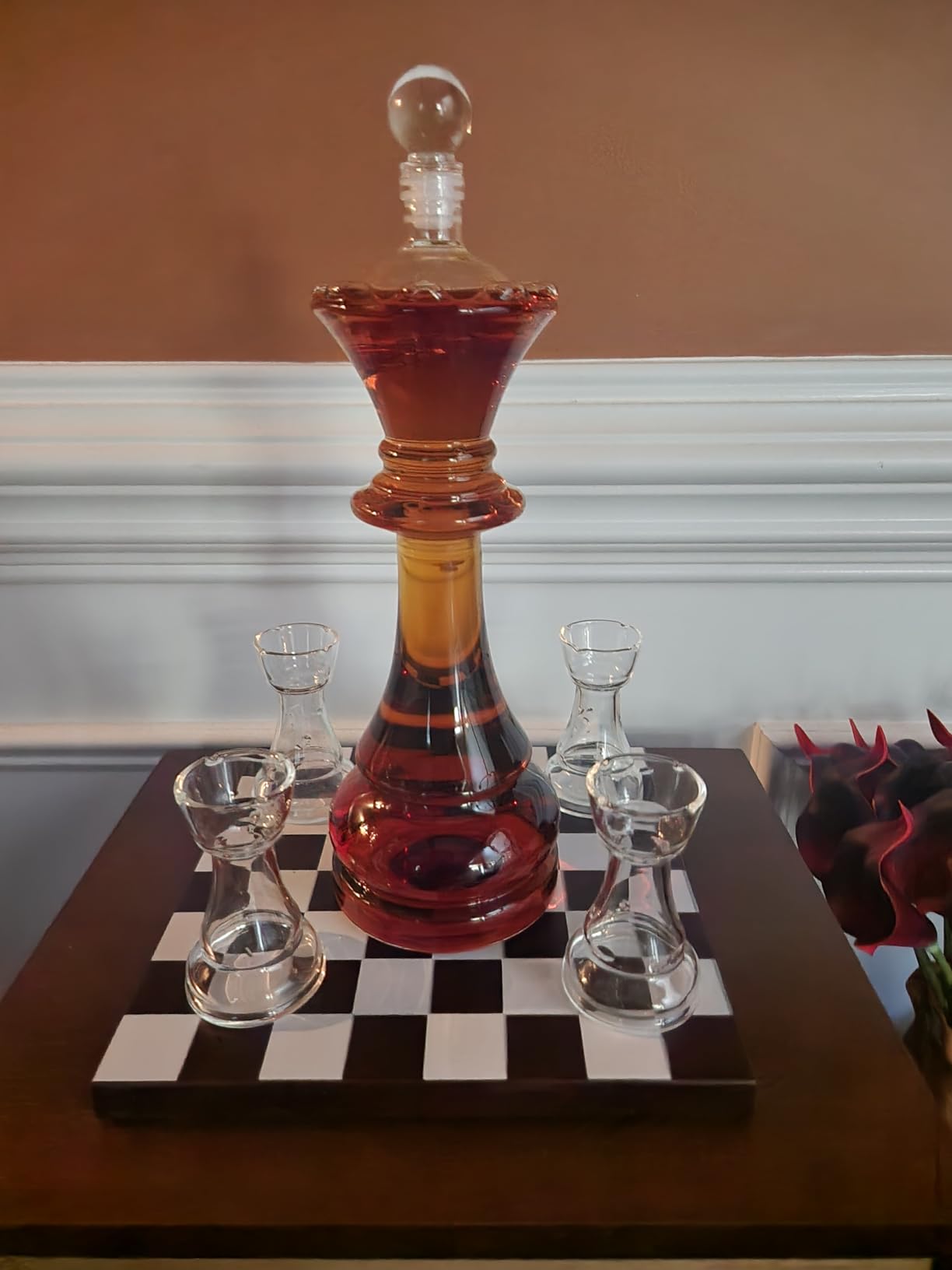 Chess Gift Decanter Set by The Wine Savant - Queen Chess Decanter 750ml 12