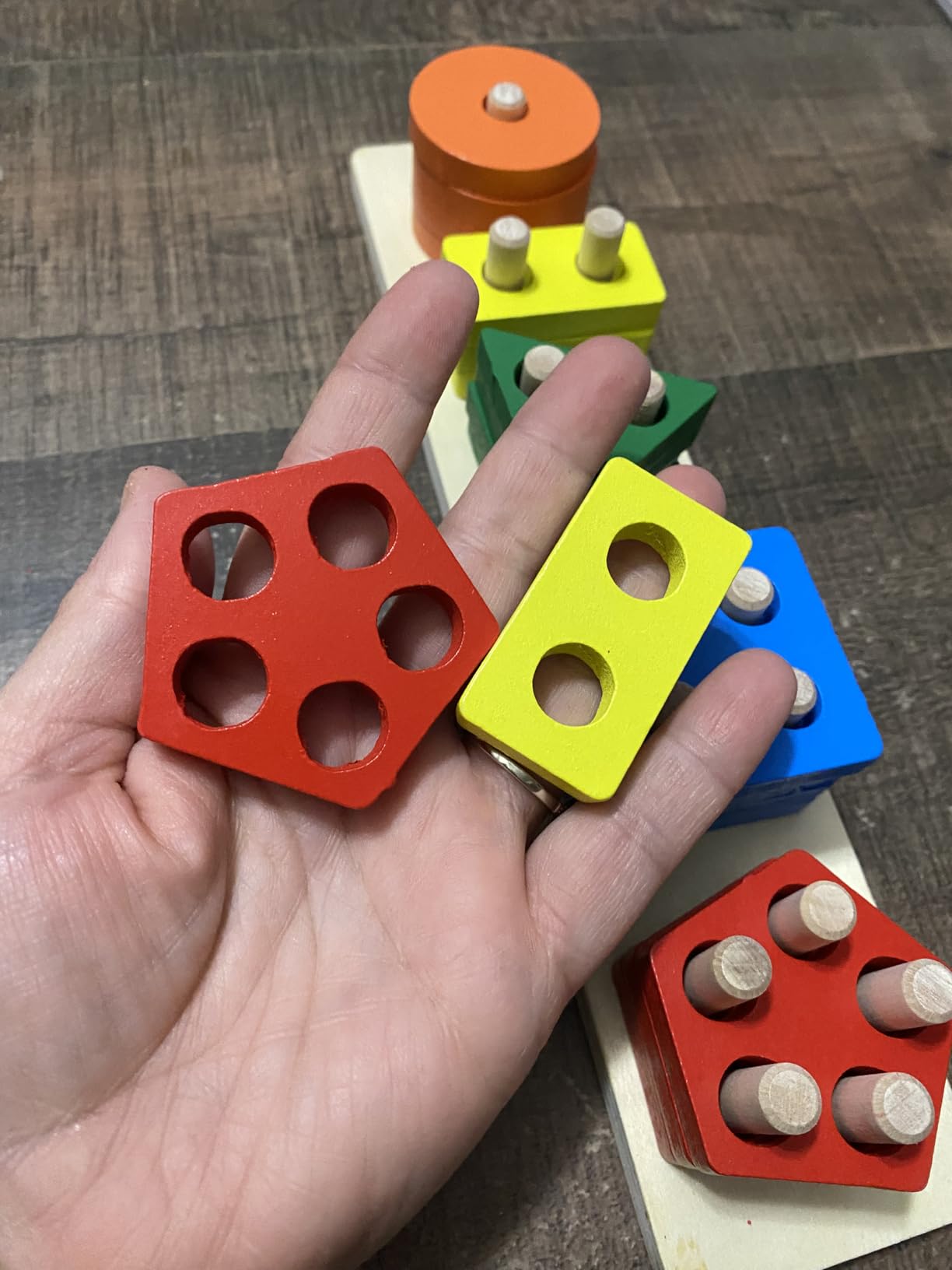 PEBIRA Montessori Toys for 1 to 3-Year-Old Boys Girls Toddlers, Wooden Sorting & Stacking Toys for Toddlers and Kids Preschool, Educational Color Recognition Shape Sorter, Learning Puzzles Gift customer photo 2