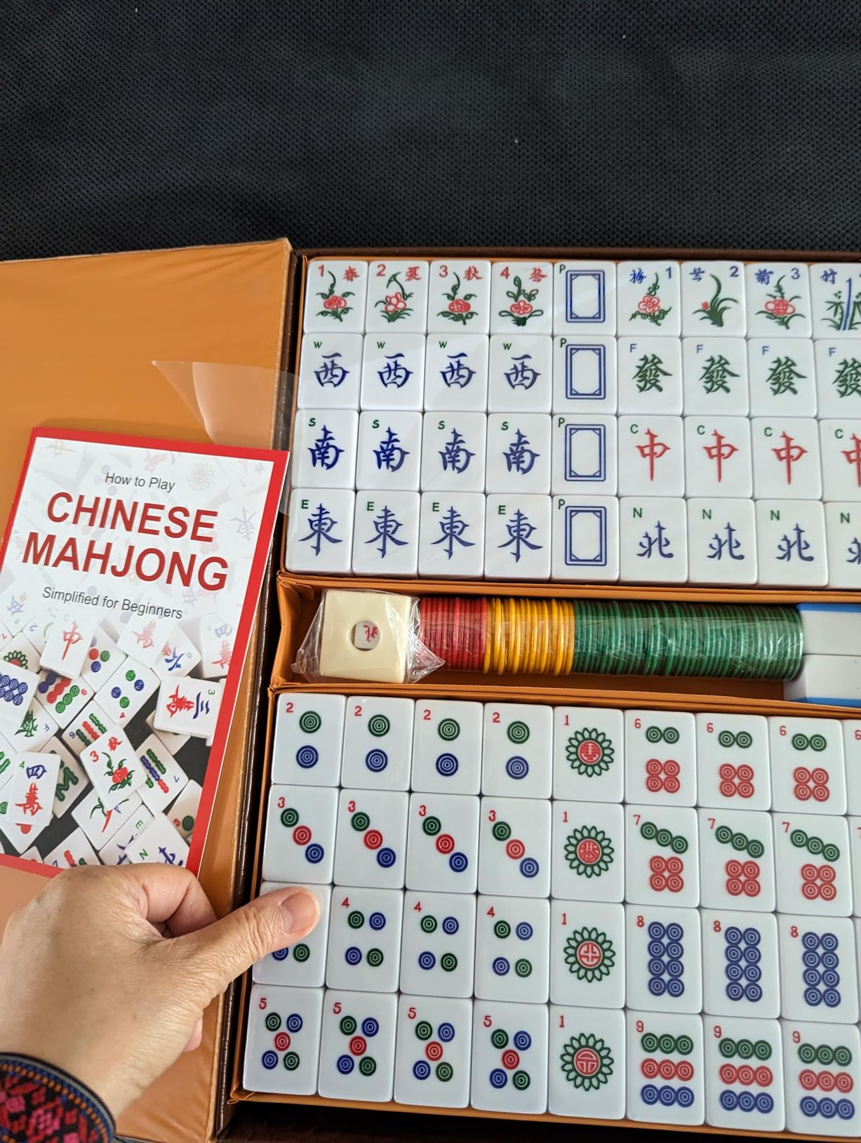 Chinese Mahjong Set, Mahjong Game Set with 146 Numbered Large Tiles (1.5