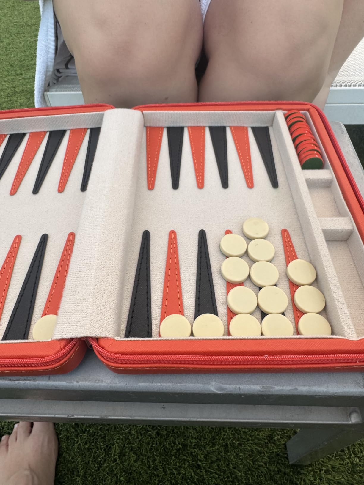 Yellow Mountain Imports Travel Magnetic Leatherette Backgammon Mini Game Set, Bozcaada - with Magnetic Checkers, 9-inch Board customer photo 2