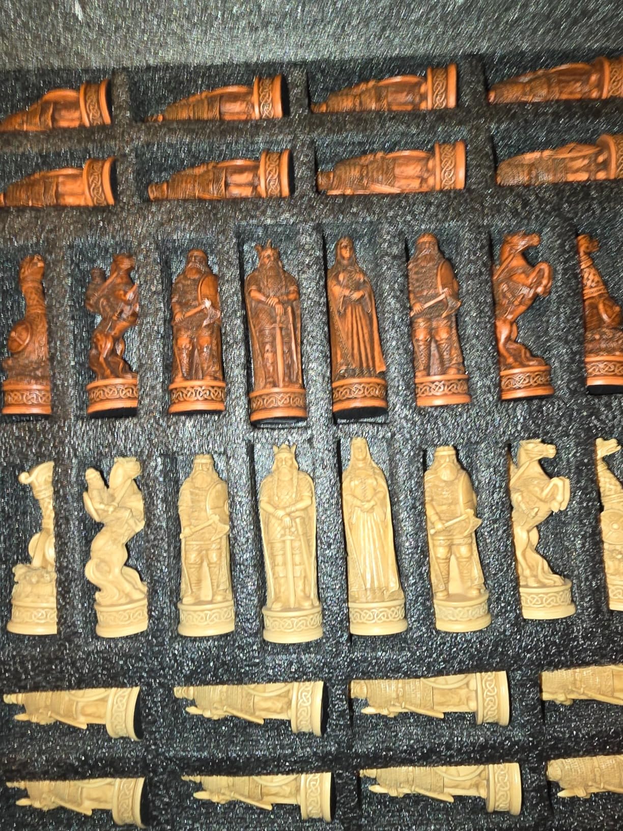 Antique Ivory & Brown Norse Viking Chess Set with 18 inch Cherry Color Board customer photo 1