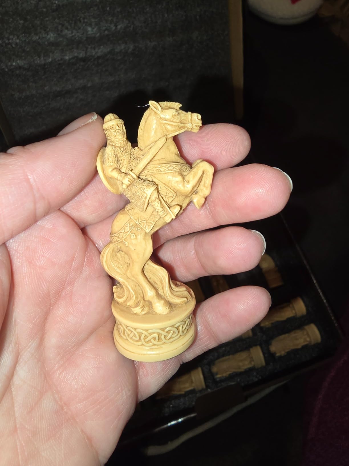 Antique Ivory & Brown Norse Viking Chess Set with 18 inch Cherry Color Board customer photo 2