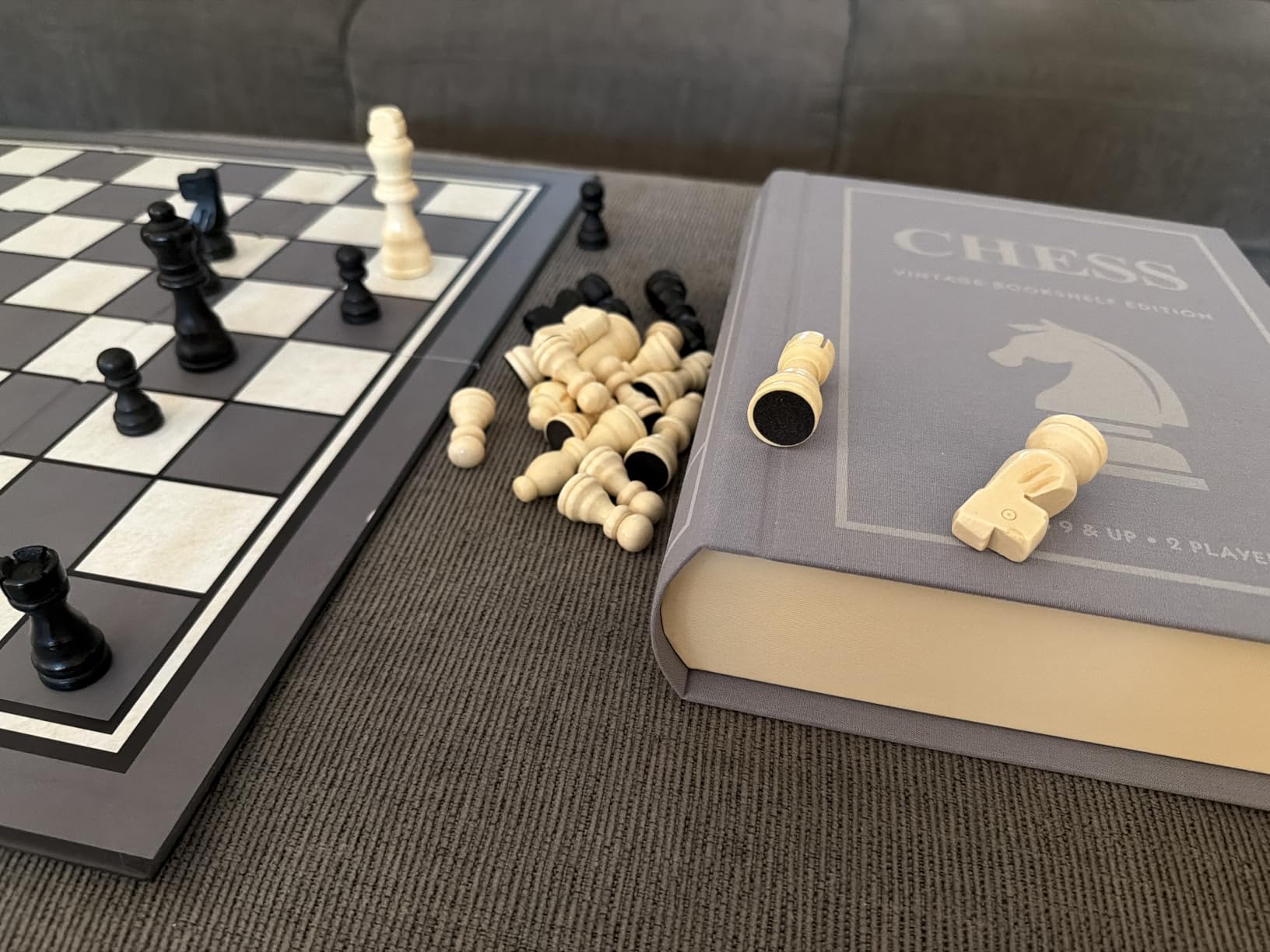 WS Game Company Chess Vintage Bookshelf Edition, Classic Strategy Game Set in Linen Wrapped Book Box & Slipcase - Full Size Folding Board, Wooden Pieces - Chess Sets for Adults & Kids, Ages 9+ customer photo 1