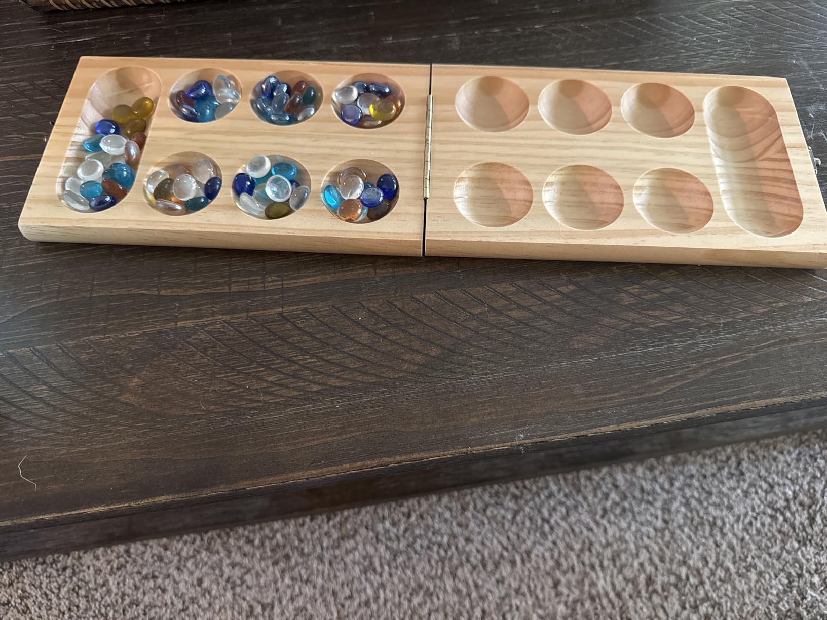 AMEROUS Wooden Mancala Board Game Set - Upgraded Larger Size - 72+8 Bonus Multi Color Glass Stones - Folding Board - Gift Package -Instructions, Portable Board Game for Adults, Kids customer photo 2
