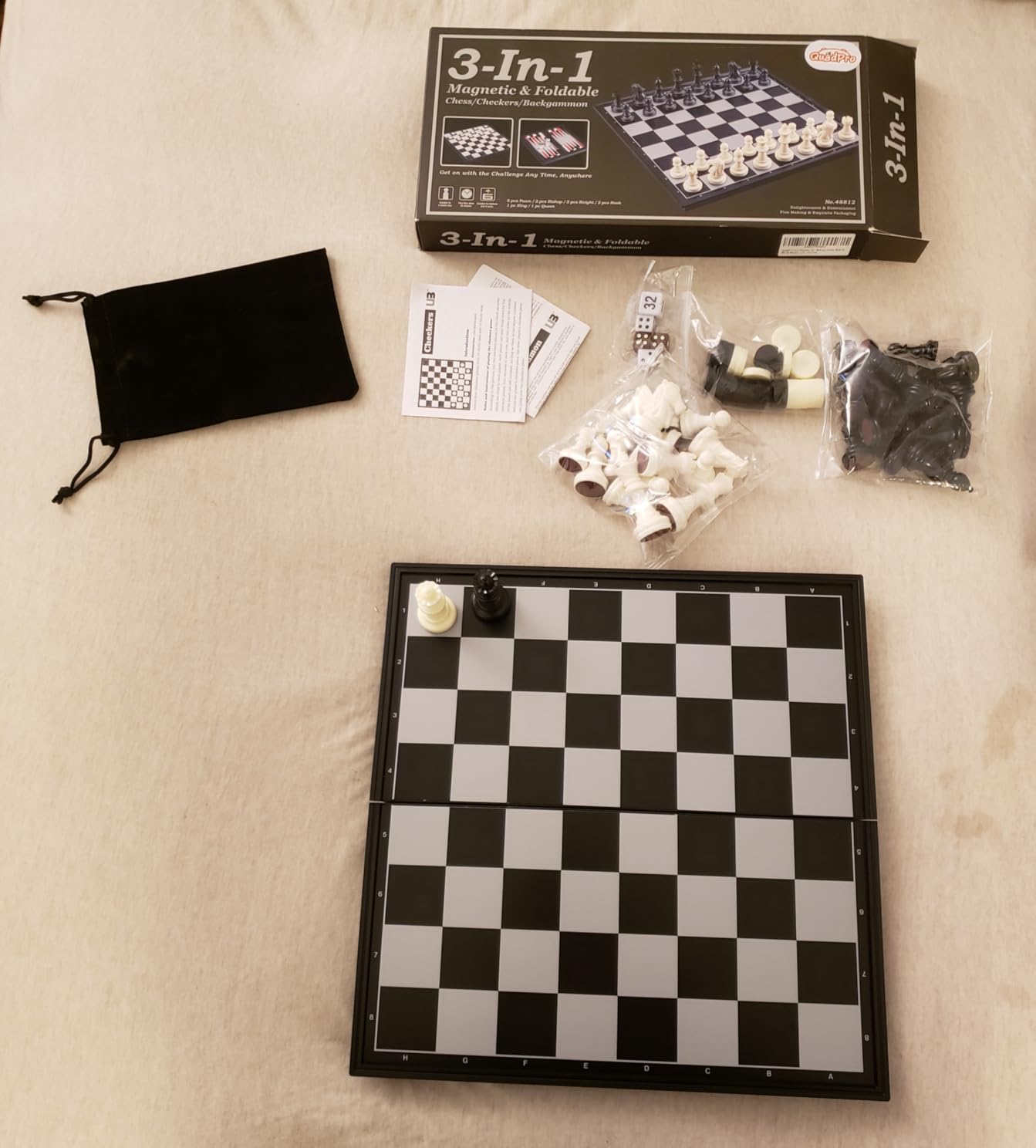 3 in 1 Magnetic Chess Checkers Backgammon Board Game Set with 12.5 Inch Folding Board Travel Games for Kids and Adults (Chess: Black & White) customer photo 1