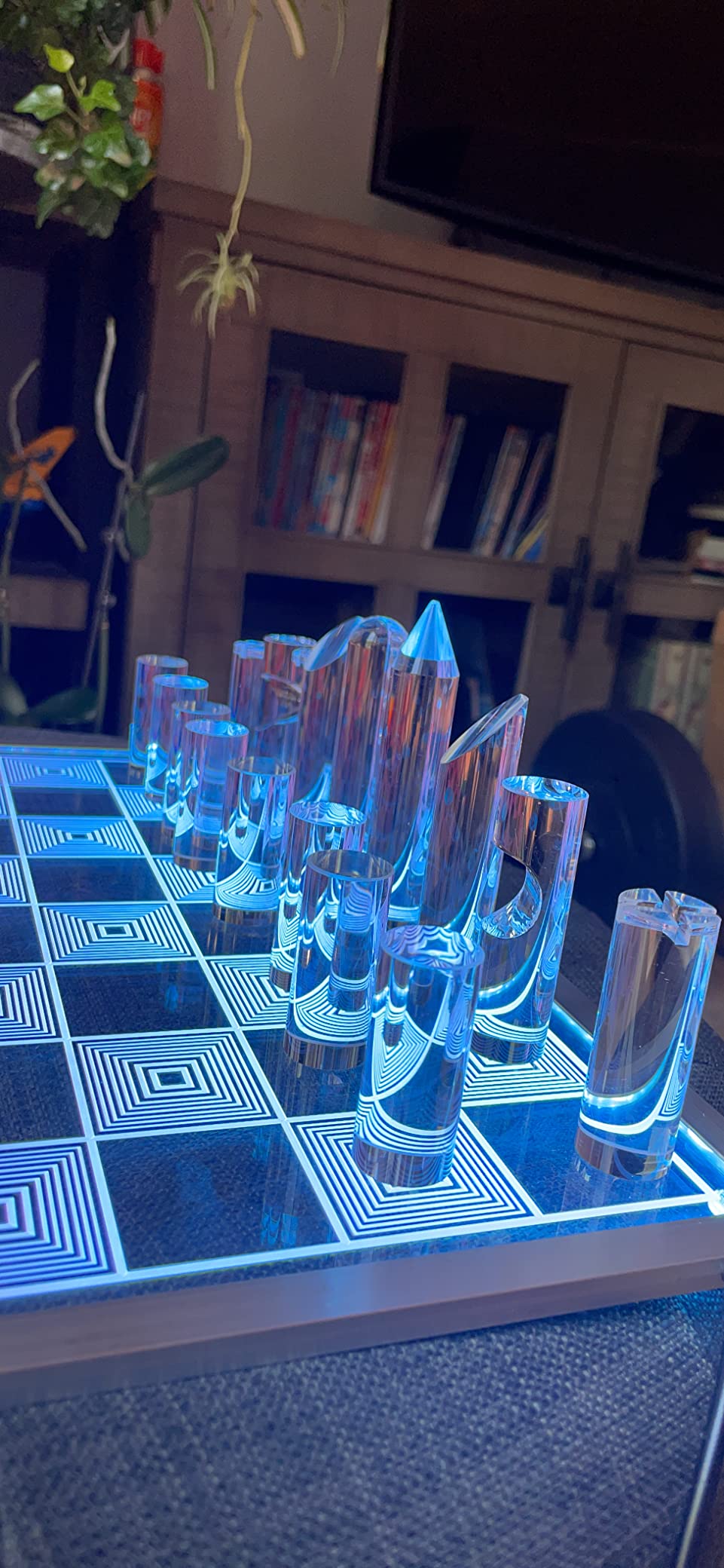 OnDisplay 3D Luxe Acrylic Fire & Ice LED Light Glowing Chess Set - Luxury Laser Cut Chessboard Executive Board Game (Clear/Neon Red) customer photo 1