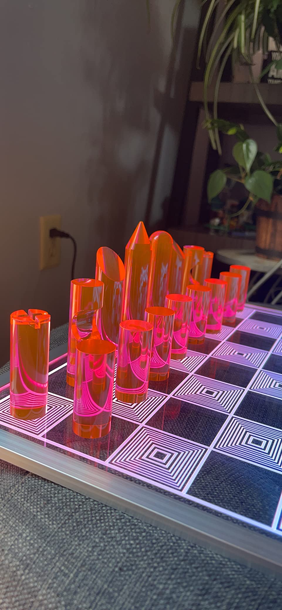OnDisplay 3D Luxe Acrylic Fire & Ice LED Light Glowing Chess Set - Luxury Laser Cut Chessboard Executive Board Game (Clear/Neon Red) customer photo 2