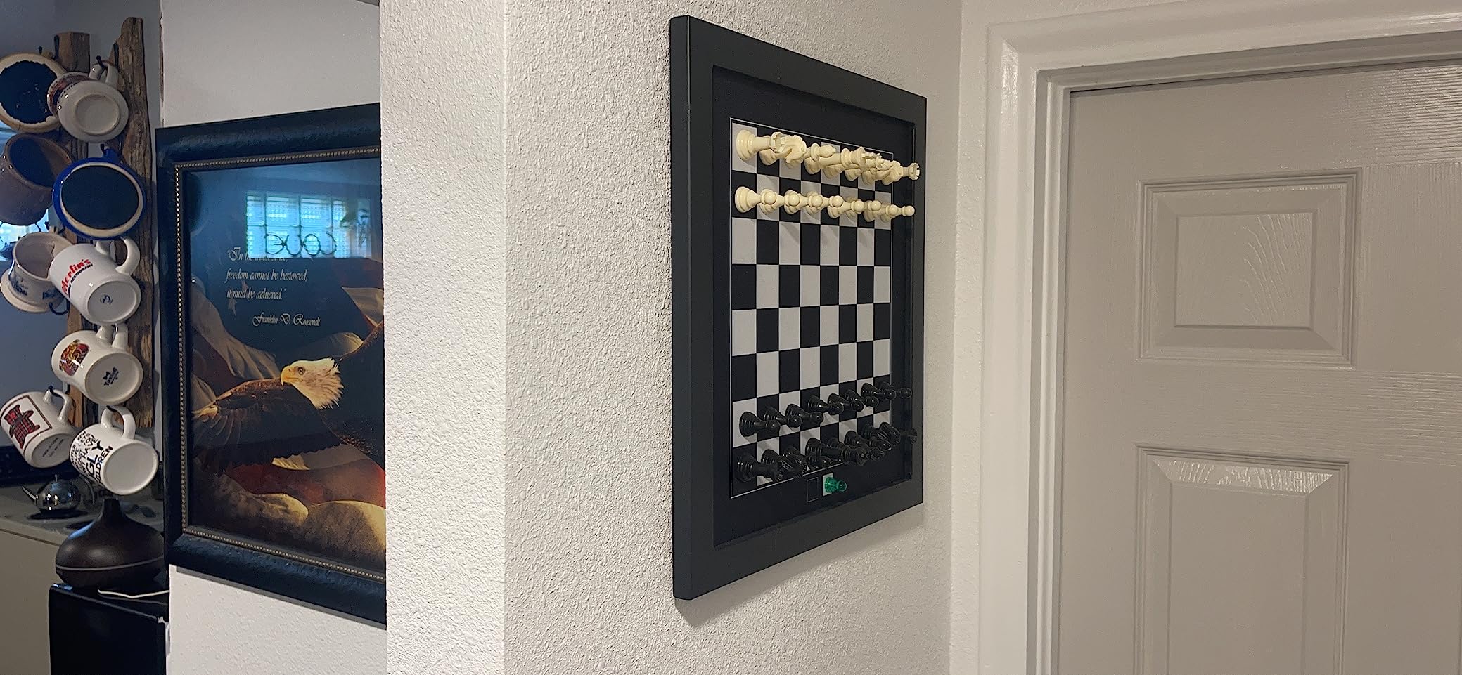 Hanging Magnetic Wall Chess Set - Wooden Board with Black & White Game Pieces - Chessboard Playing Art & Decor for Home and Office customer photo 2