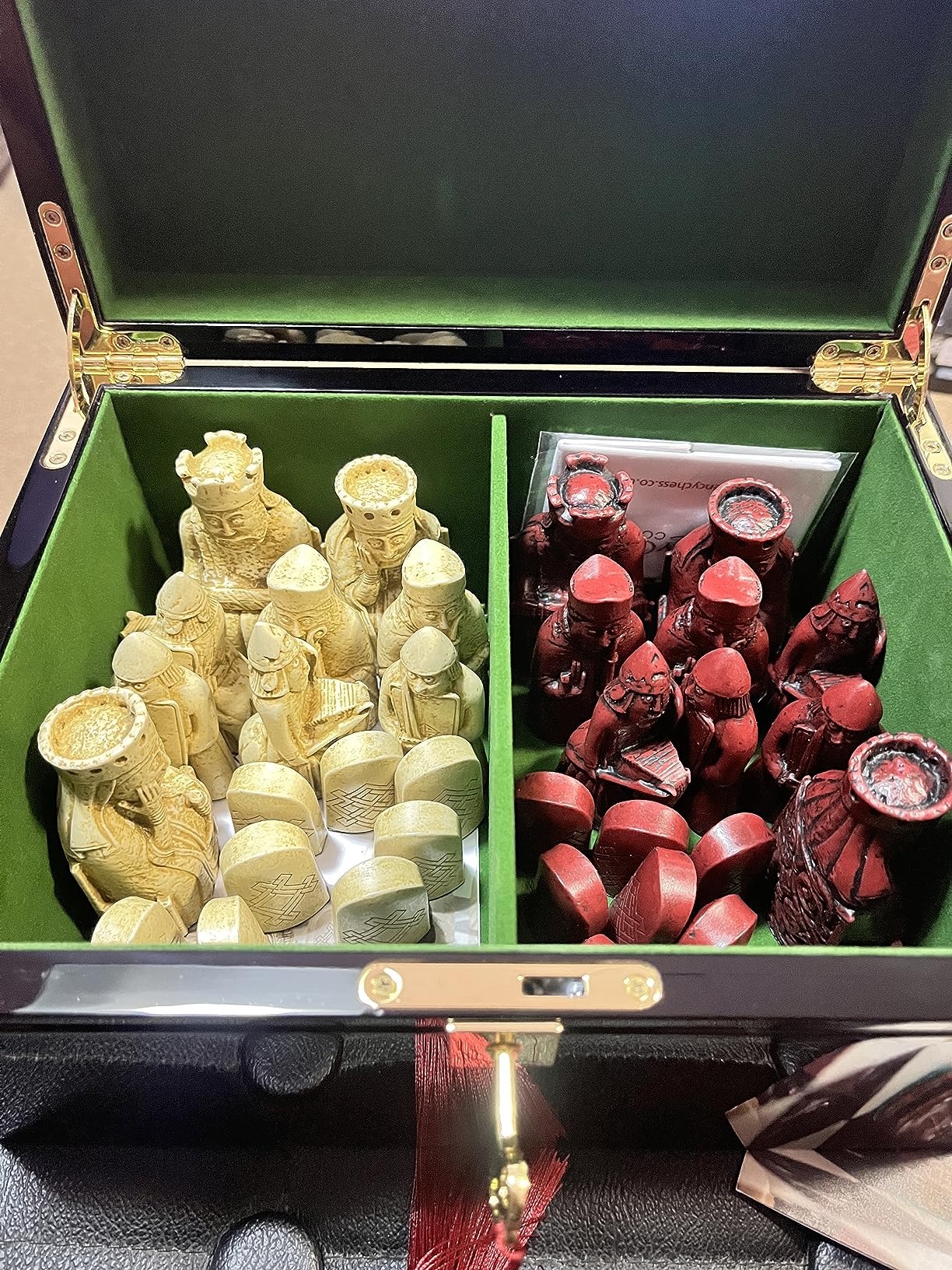 HPL Large High Gloss Cherry and Burlwood Color Locking Chess Storage Box for up to 4 3/4 inch Men Set customer photo 2