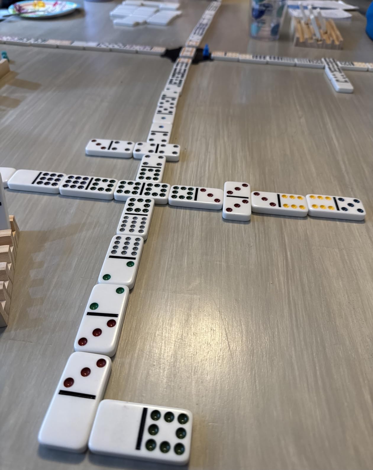 Double 12 Mexican Train Dominoes Set for Adults with 8PCS Wooden Holders, 9 Train Markers, 91 Color Dot Tile Dominos in Tin Box & Hub - Classic Family Board Game Set Party Toy Gift for Kids customer photo 1
