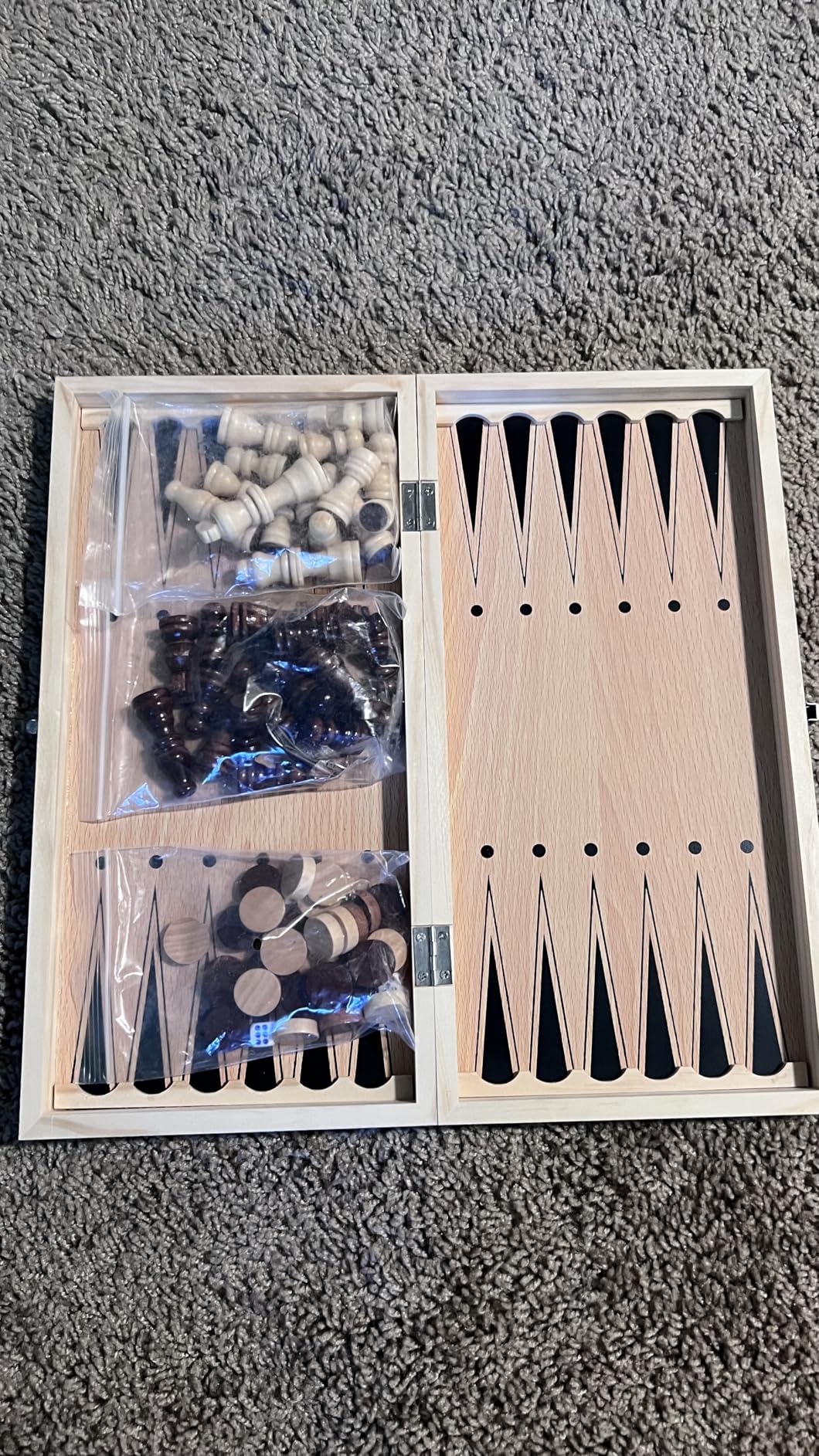 Folding Storage Wooden Chess Board Sets - 3 in 1 Chess Board Game for Adults and Kids (Backgammon, Checkers), Exquisite Wooden Chess Set customer photo 2