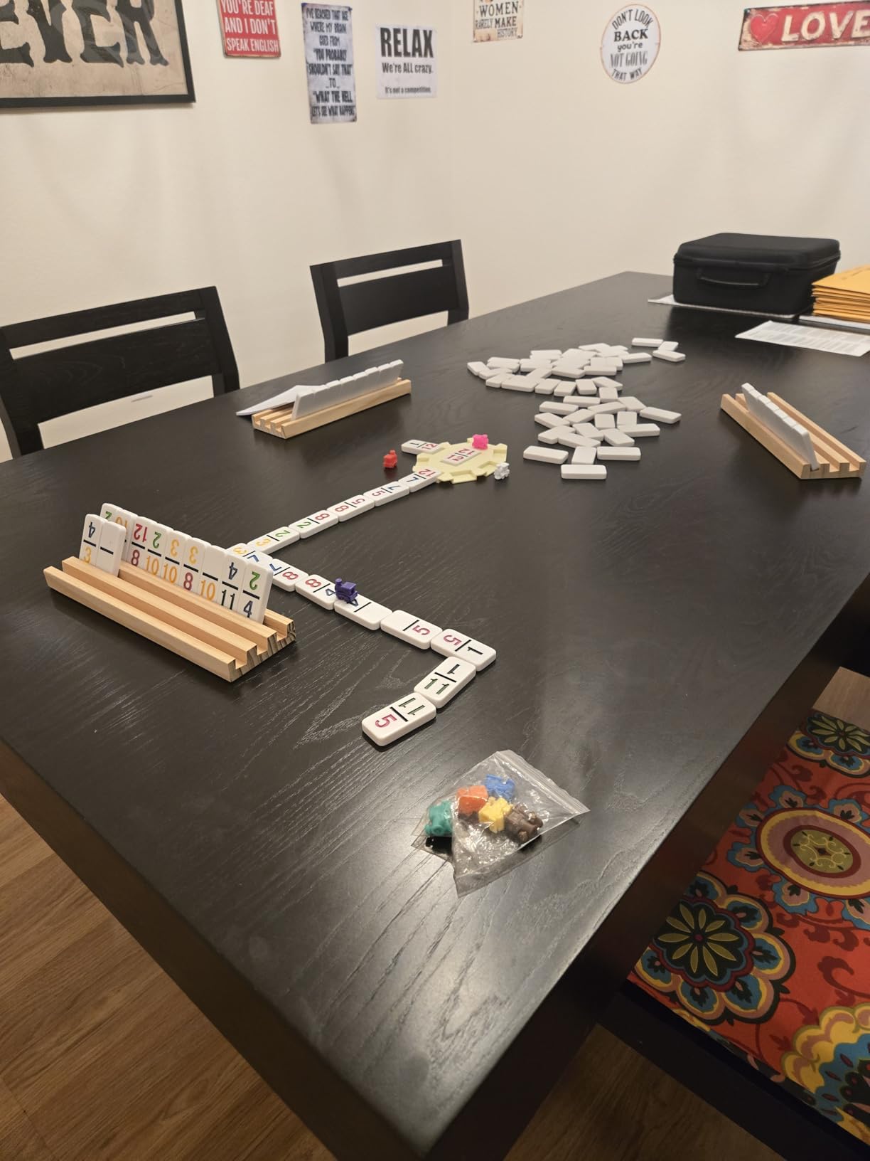 Mexican Train Dominoes Set with Numbers and 4 Wooden Trays/Racks, Double 12 Dominos Travel Set with 4 Tiles Holders, 91 Tiles Double 12 Colored Dominoes Game Set with Portable Case for Families Kids customer photo 1