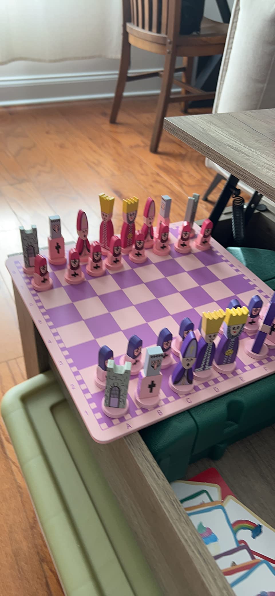 Pink Chess Set Wooden with Board Educational Adults, Cartoon Board Game Cute customer photo 1