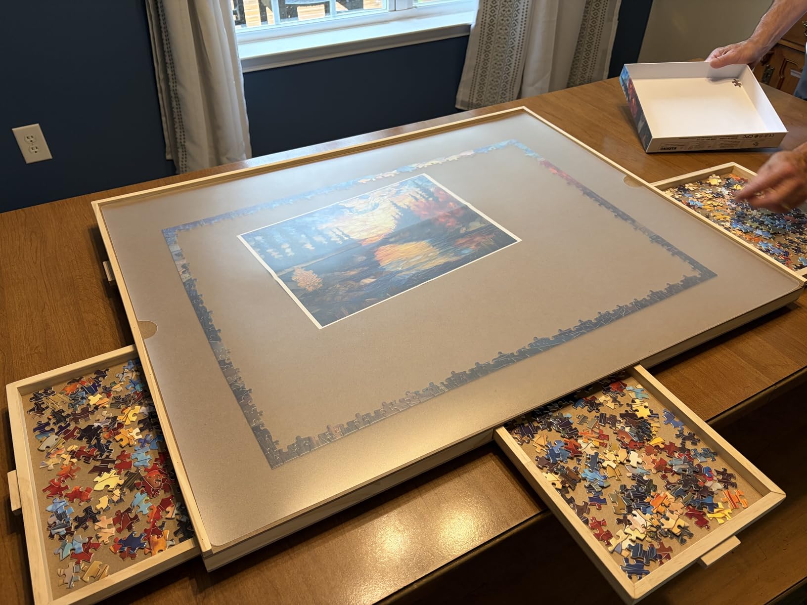 1000 Piece Rotating Puzzle Board with Drawers and Cover - 4 Drawers, Wooden Jigsaw Puzzle Table | 30
