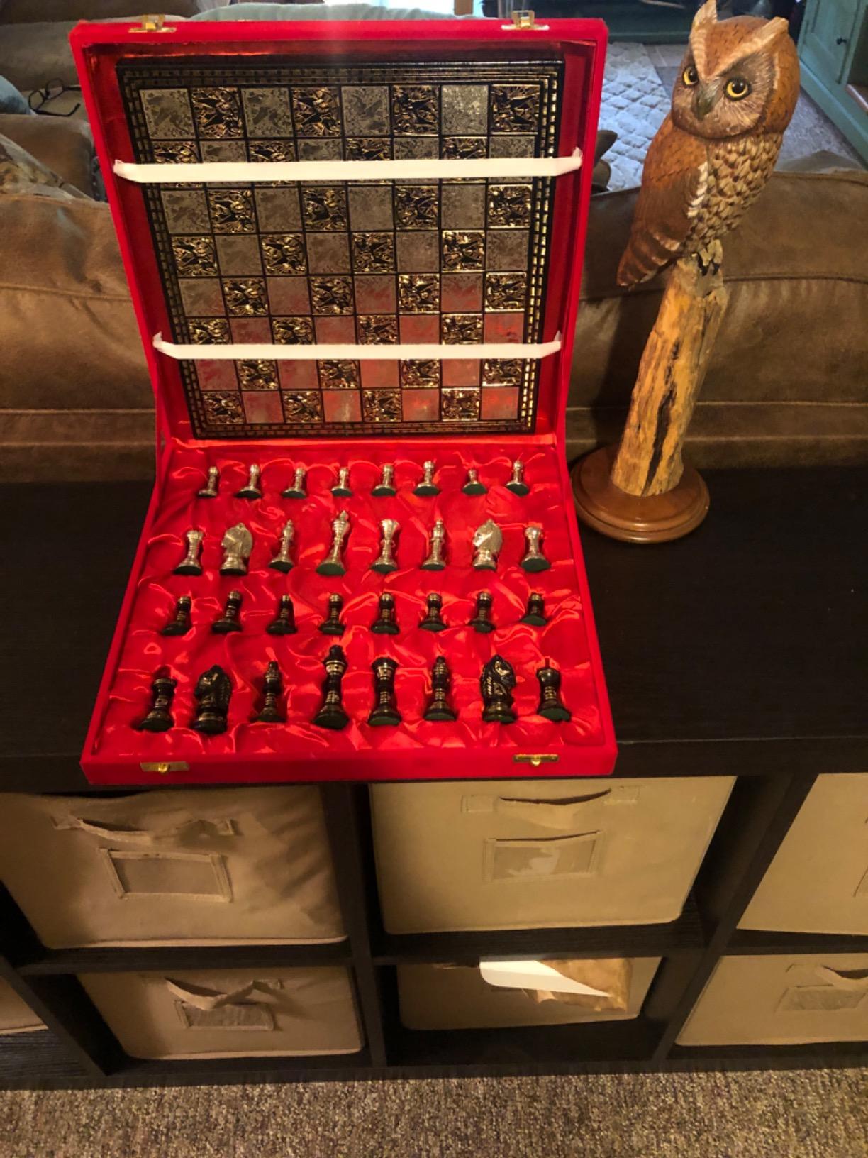 Collectible Premium Metal Brass Chess Board Game Set Brass Chess Pieces Men with Free Complimentary Box (Roman 14 X 14) customer photo 1
