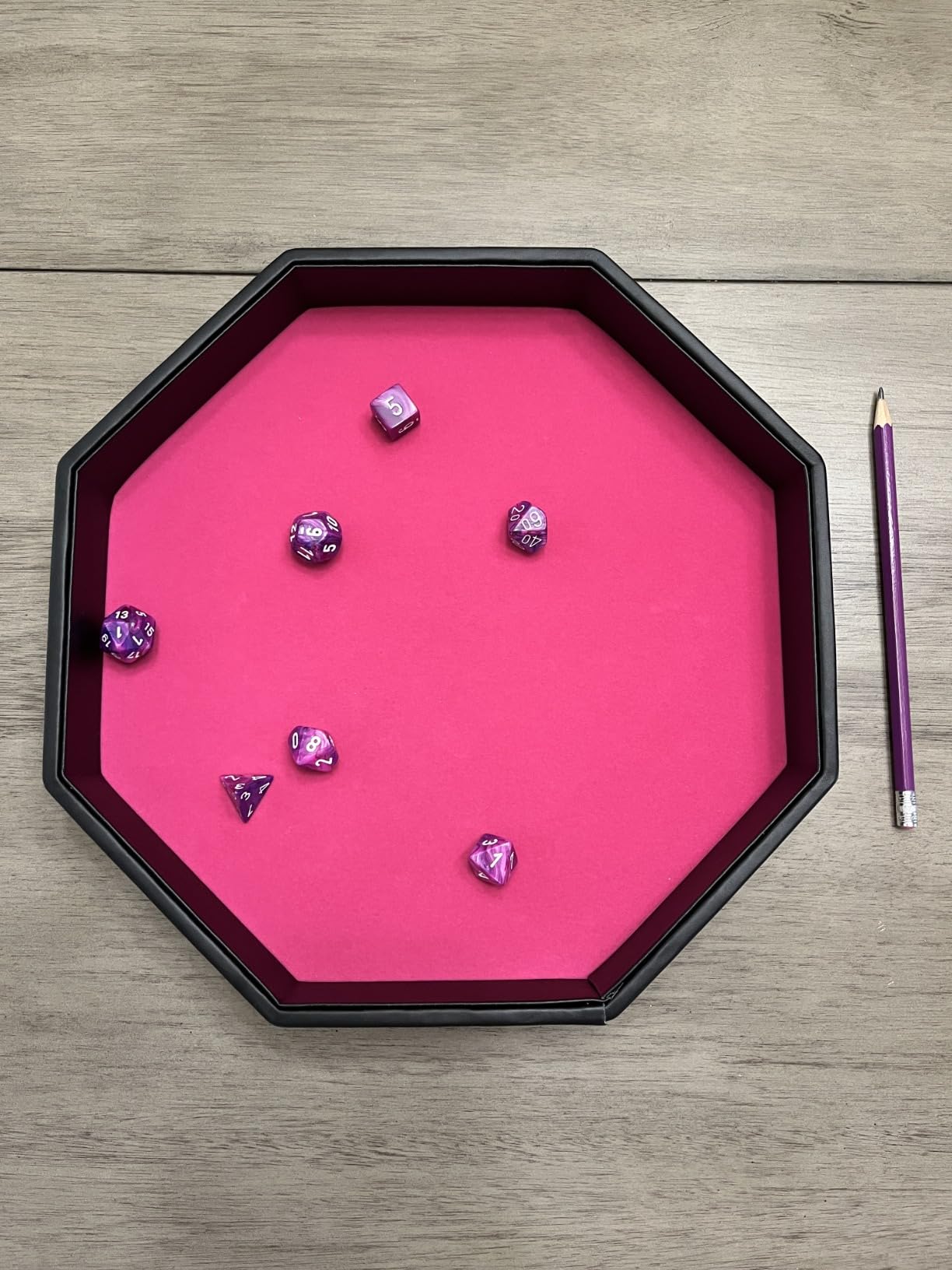 Dice Rolling Tray, Felt Lined PU Leather Octagon Dice Tray for Dungeon Crawler Games, Red customer photo 1