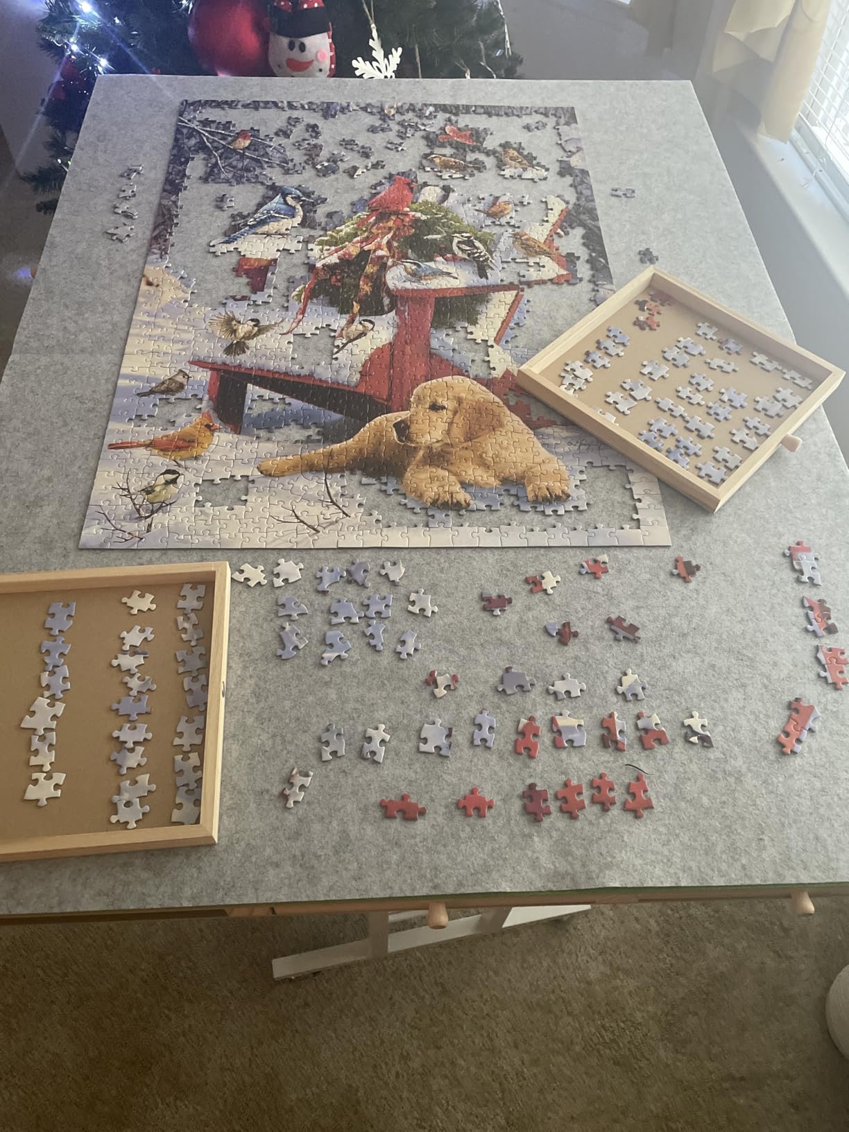 Tektalk 2000 Piece Foldable Puzzle Board with Height Adjustment, Jigsaw Puzzle Table with 2 Felt Cover & 8 Sorting Trays/Drawers, Puzzle Easel with Legs, Enclosed with 4 Roller Wheels (White) customer photo 1