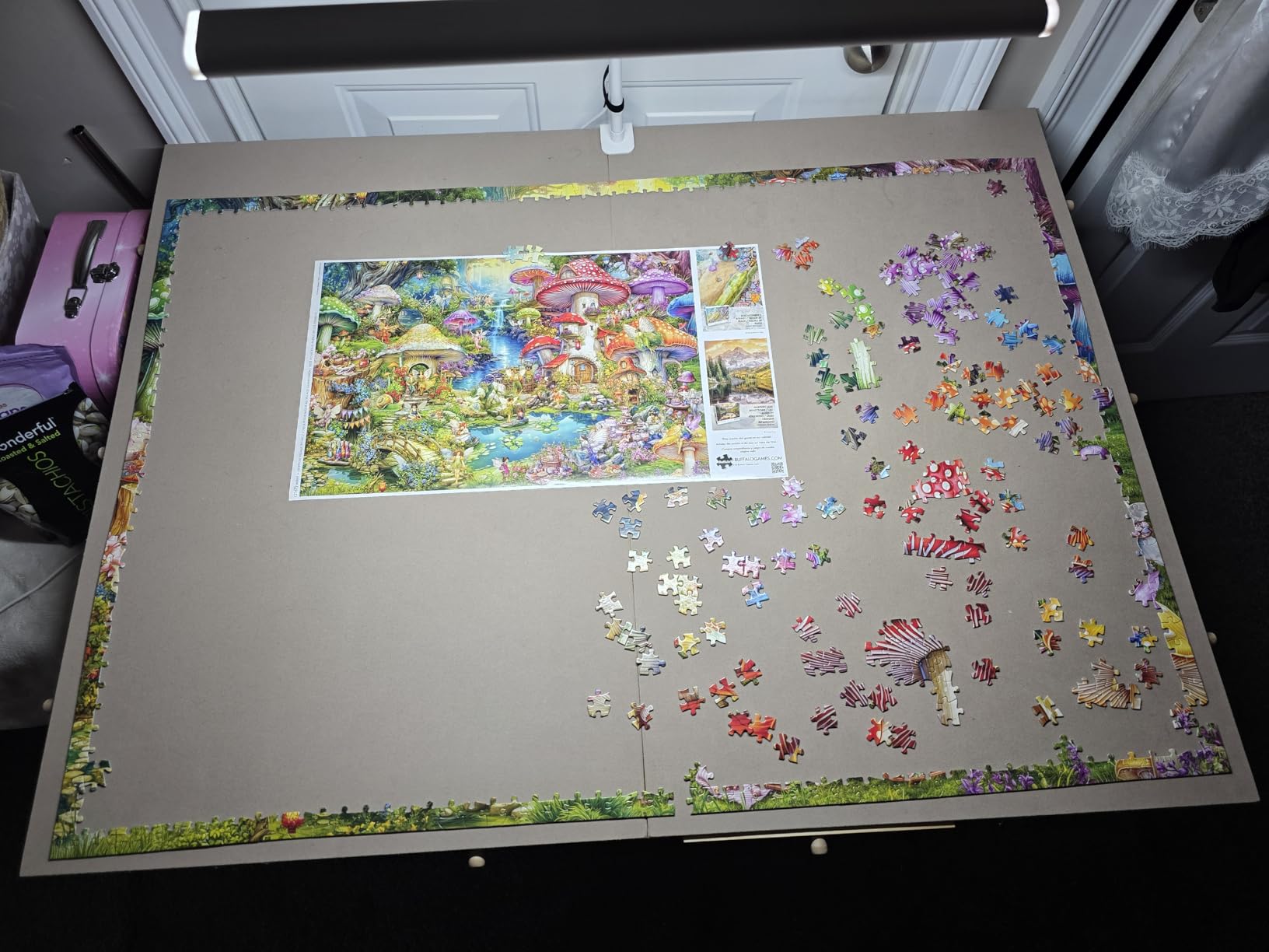 Tektalk 2000 Piece Foldable Puzzle Board with Height Adjustment, Jigsaw Puzzle Table with 2 Felt Cover & 8 Sorting Trays/Drawers, Puzzle Easel with Legs, Enclosed with 4 Roller Wheels (White) customer photo 2